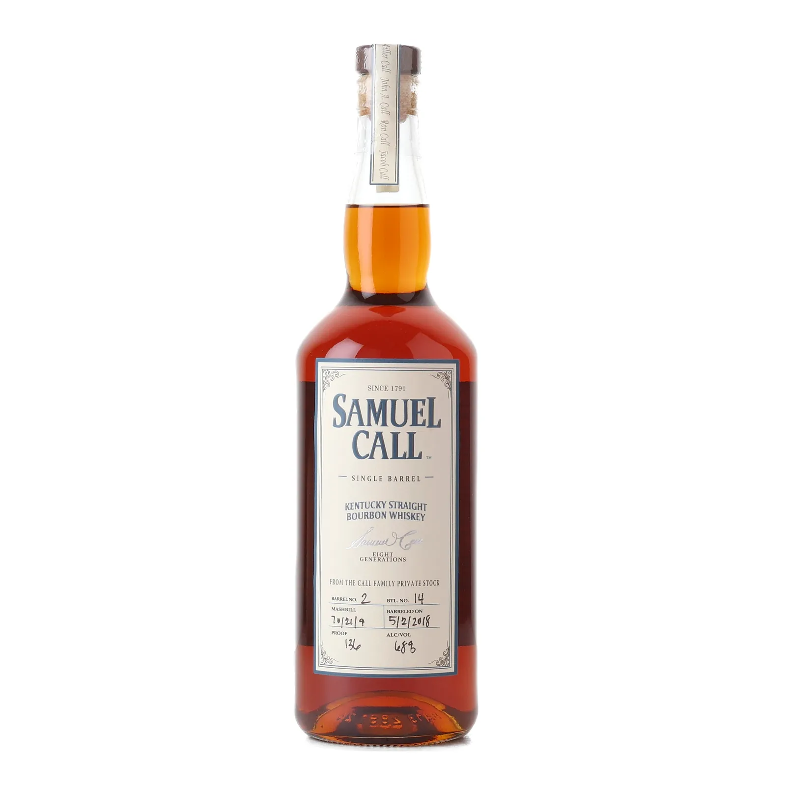 Samuel Call Single Barrel Bourbon, Cask #2, 2018, 68% whisky bottle