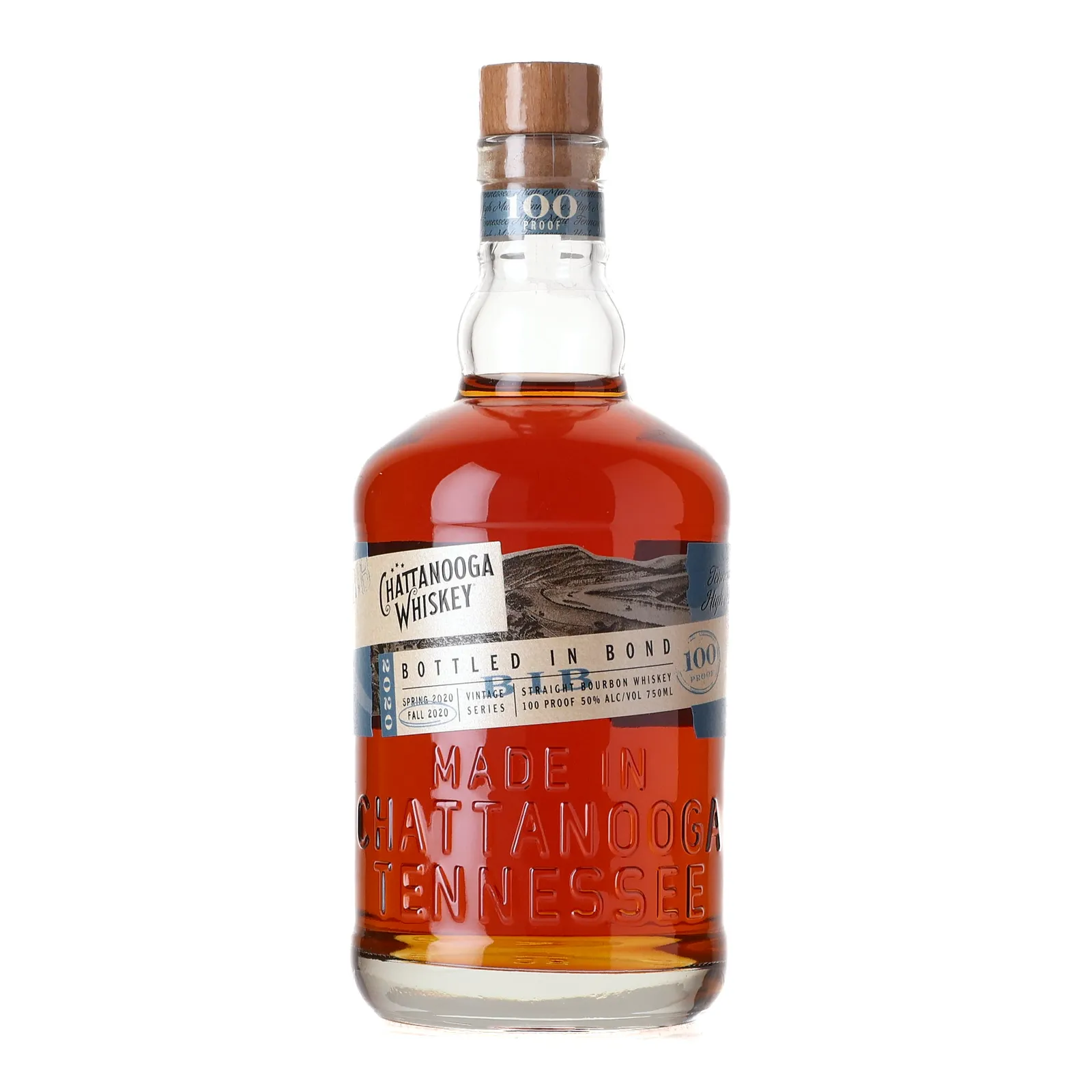 Chattanooga Whiskey Bottled in Bond Bourbon 4 Year Old, Fall 2020, 2024, 50% whisky bottle