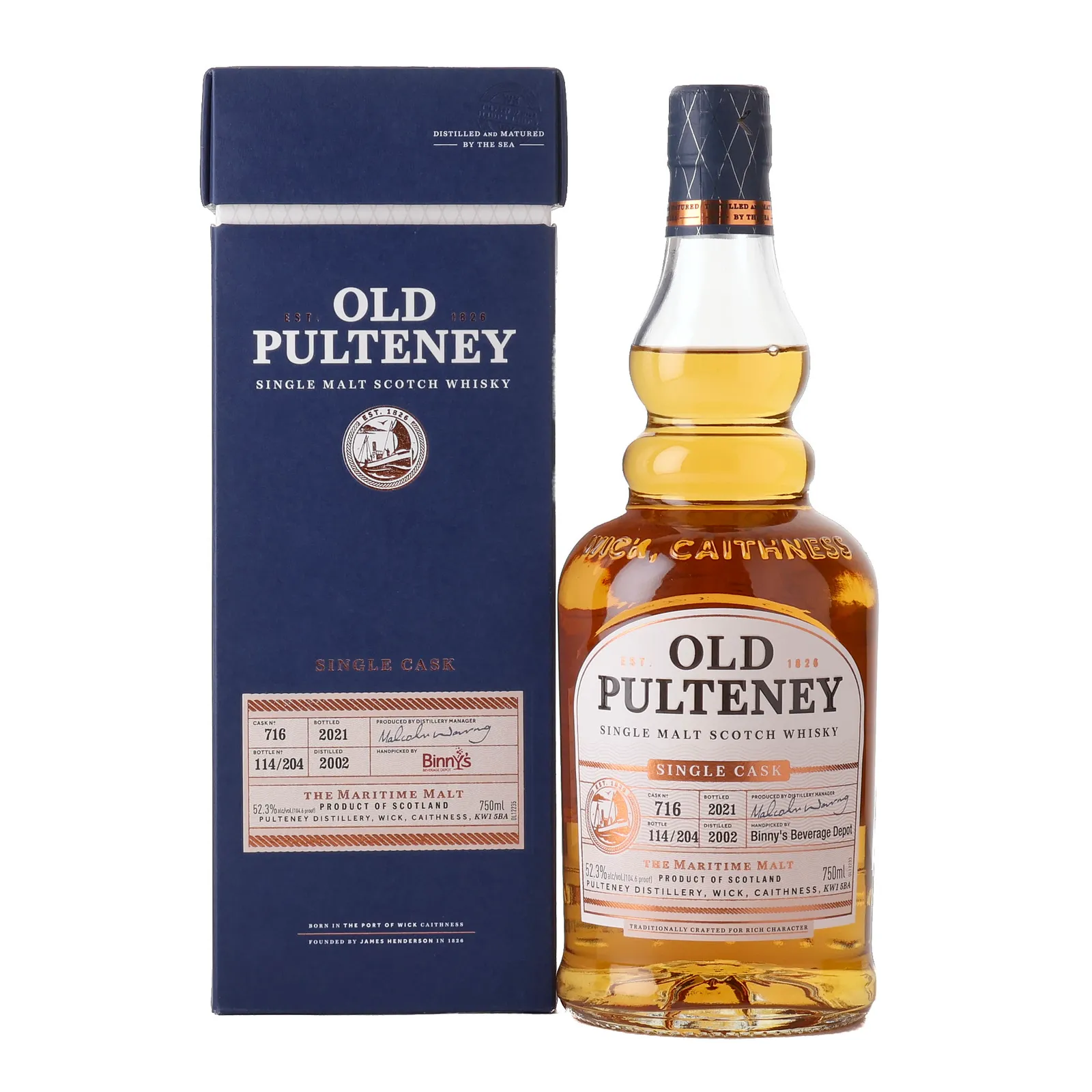 Old Pulteney The Maritime Malt 19 Year Old, Cask #716, 2002, Binny's Beverage Depot, 52.3% whisky bottle