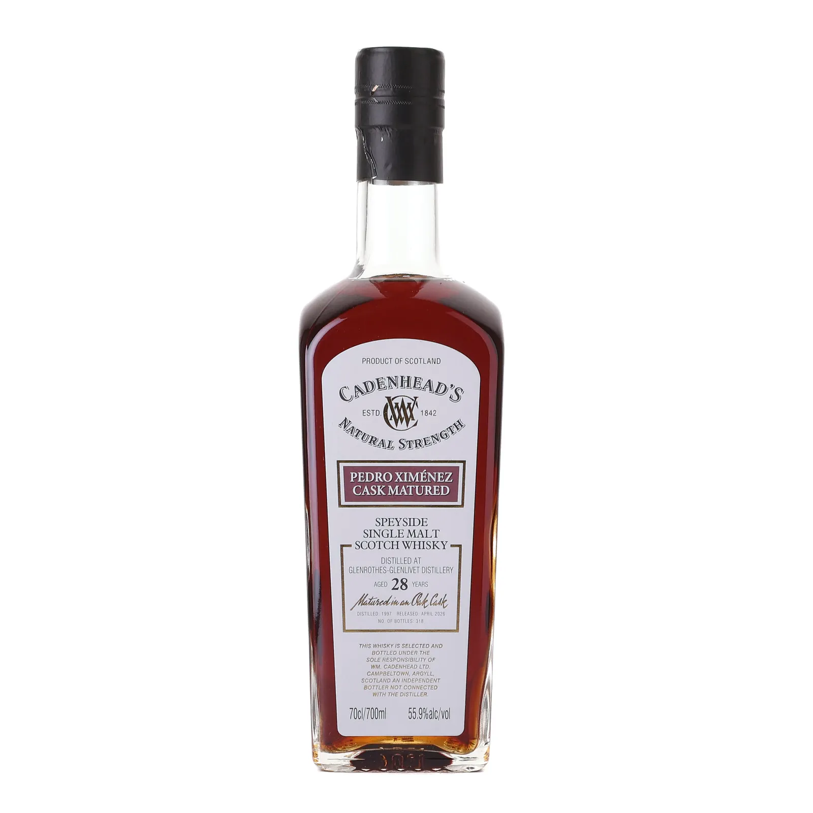 Glenrothes-Glenlivet 28 Year Old, PX Hogshead Cask, 1997, Cadenhead's, 55.9% whisky bottle