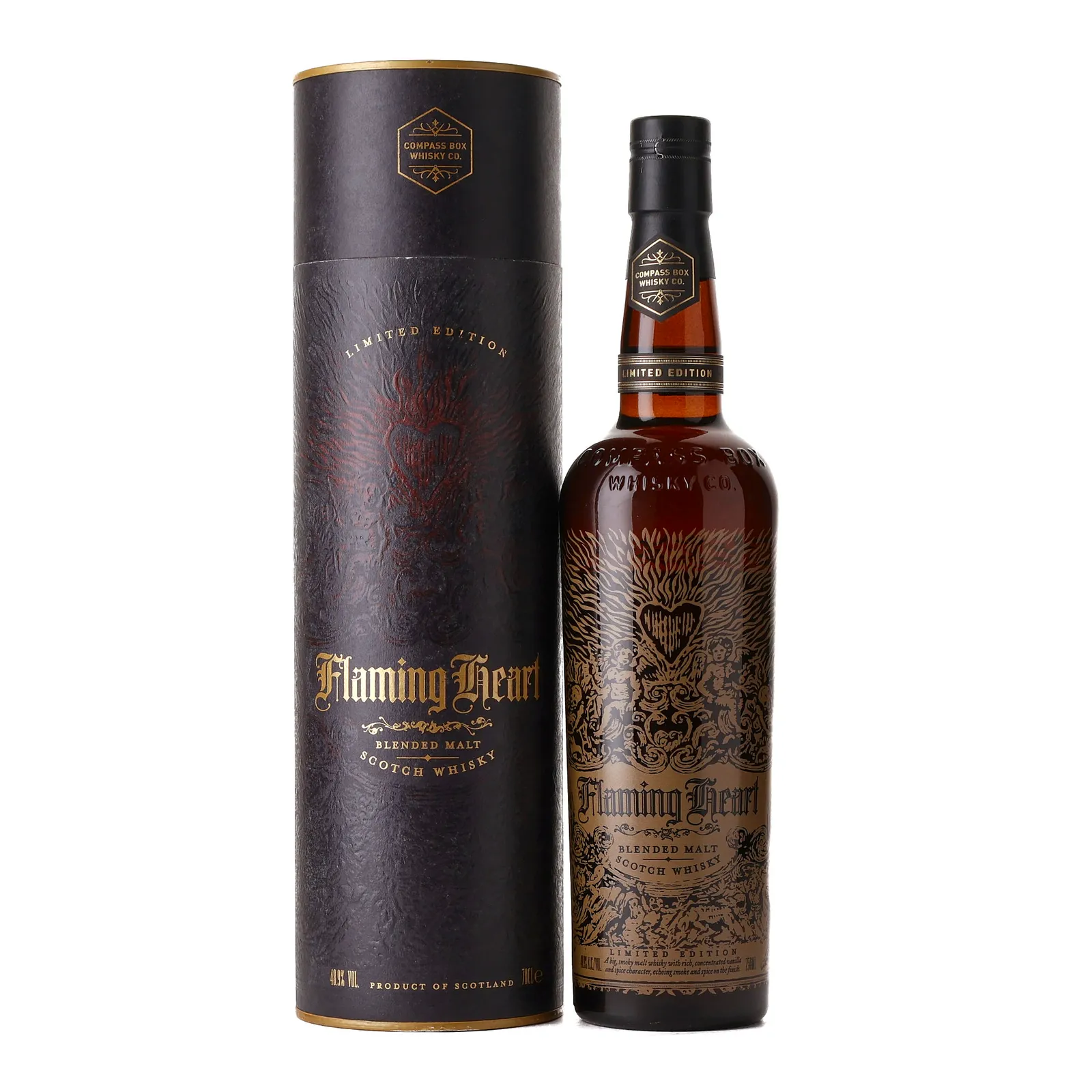 Compass Box Flaming Heart 15th Anniversary, Bourbon & French Oak Cask, 2015, 48.9% whisky bottle