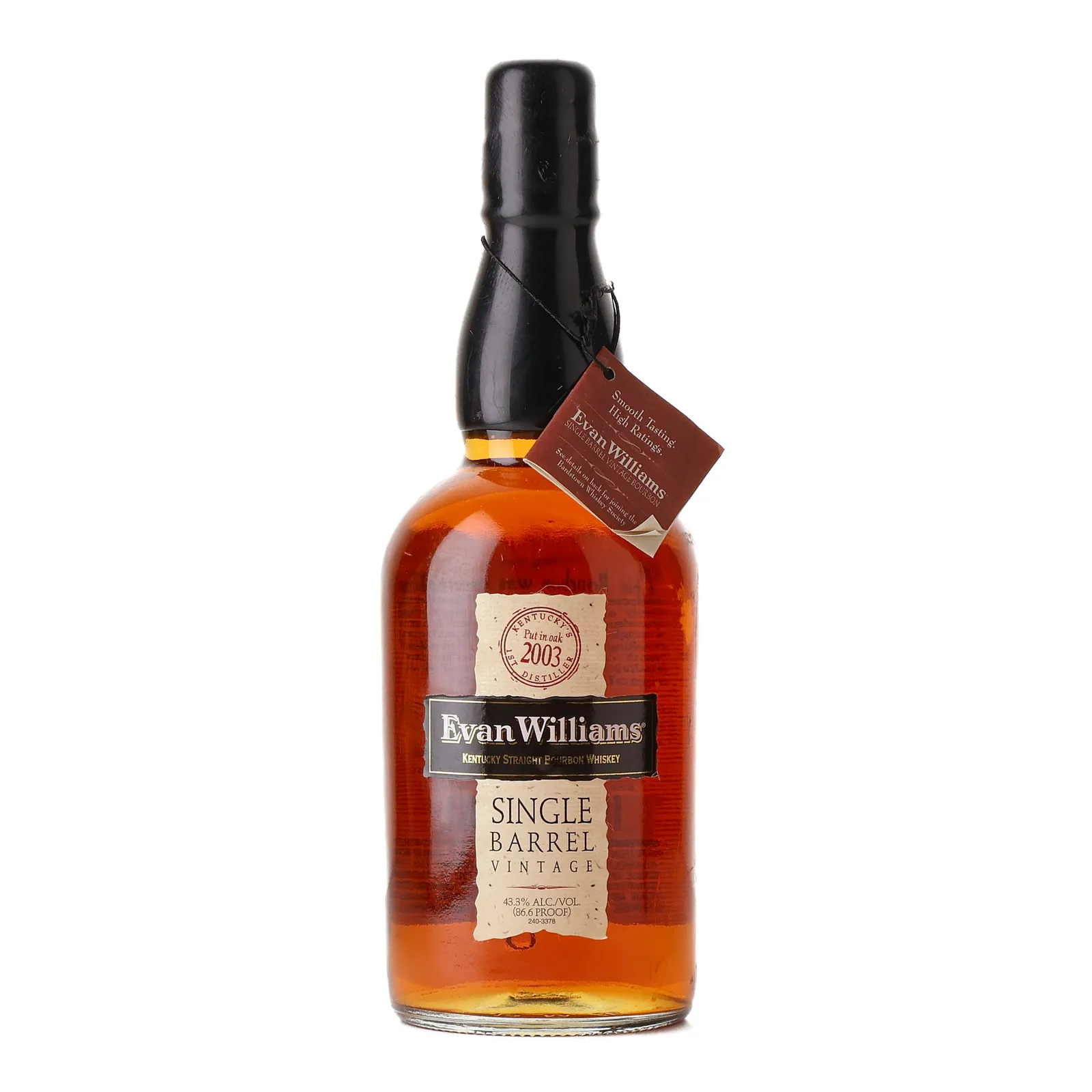 Evan Williams Single Barrel Vintage Bourbon 10 Year Old, New Charred American Oak Cask, Cask #760, 2013, 43.3% whisky bottle