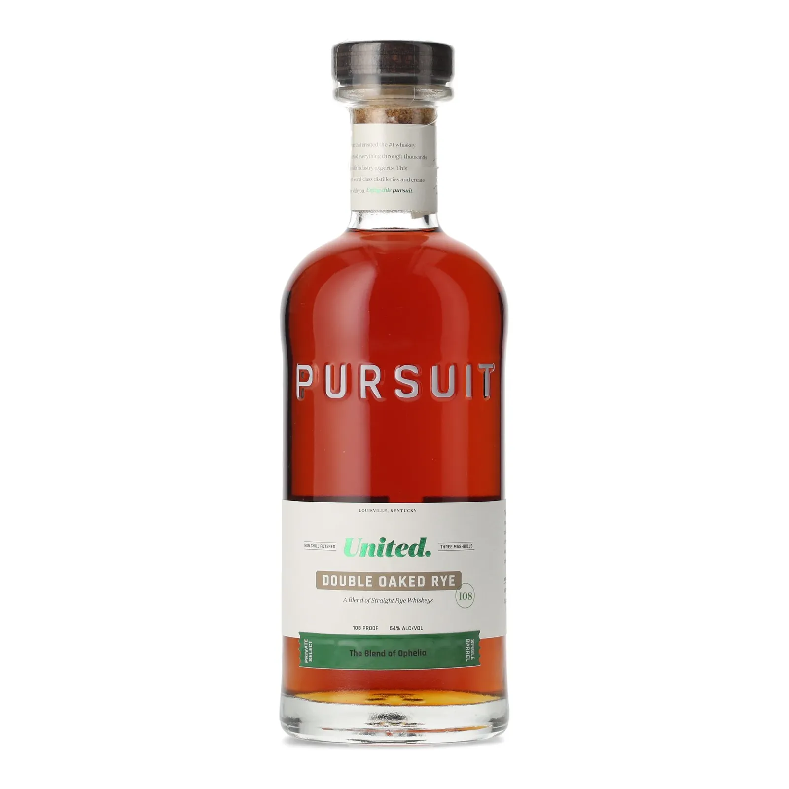 Pursuit United Double Oaked Rye The Blend of Ophelia, Single Cask, 54% whisky bottle