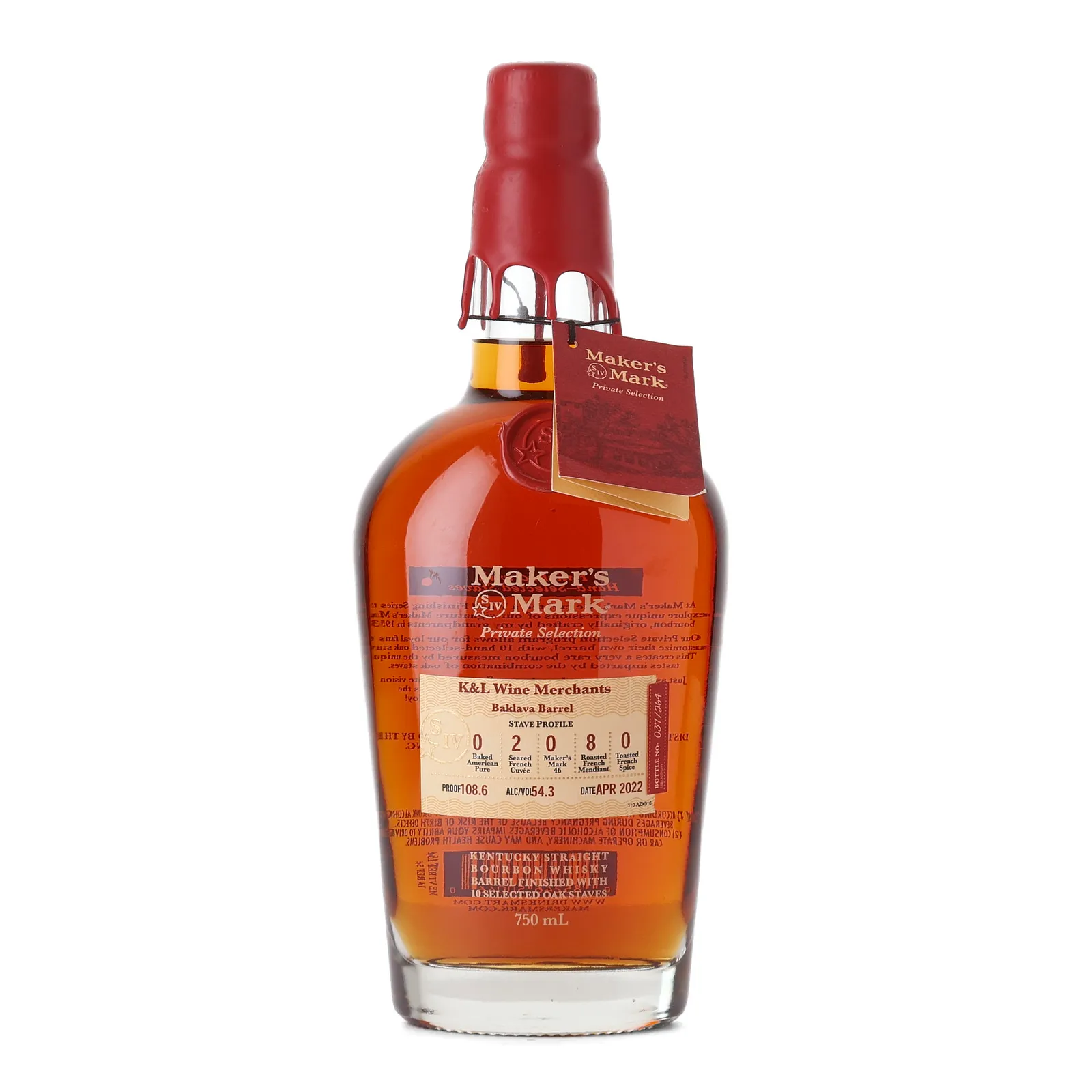 Maker's Mark Private Barrel Selection 'K&L Wine Merchants Baklava Barrel', Custom Oak Stave Cask, 2022, 54.3% whisky bottle