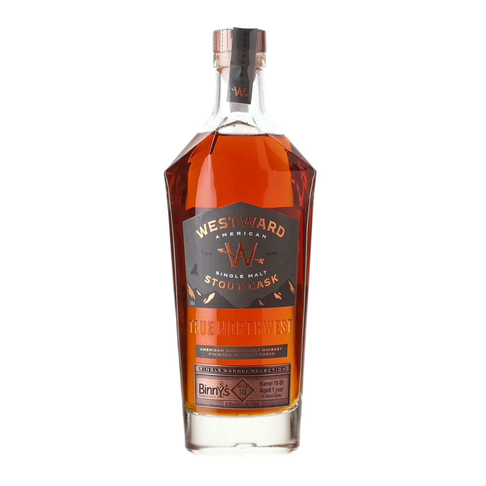 Westward Stout Cask Single Barrel Selection Binny's, Stout Cask, Cask #16-90, 63.05% whisky bottle