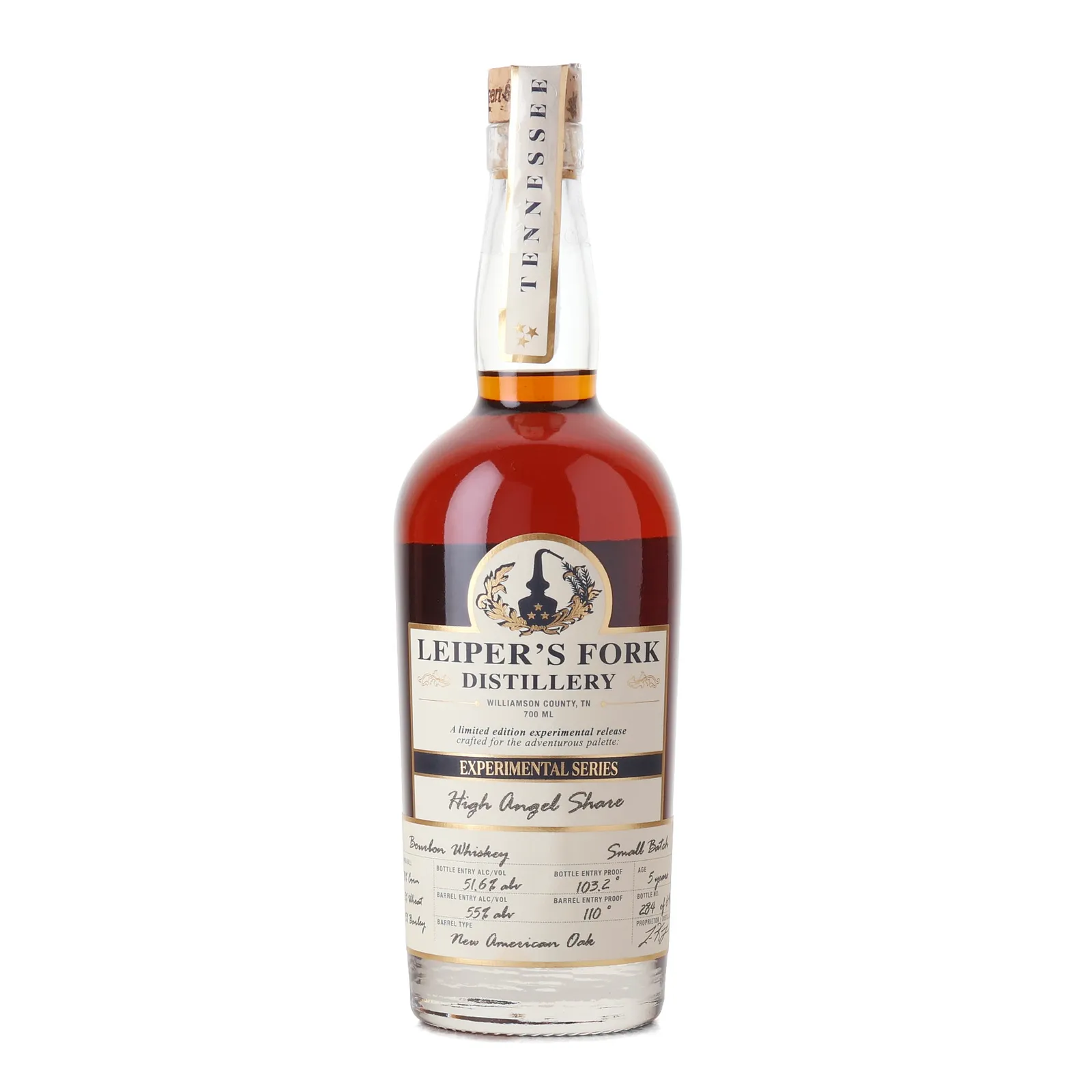 Leiper's Fork Experimental Series: High Angel's Share 5 Year Old, New American Oak Cask, 51.6% whisky bottle