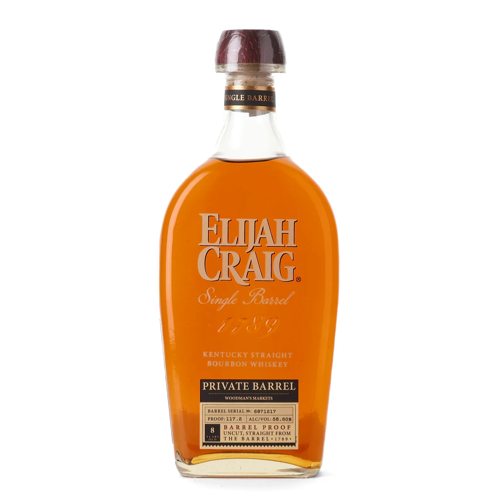Elijah Craig Barrel Proof 8 Year Old, New Charred American Oak Cask, Cask #6871217, 58.6% whisky bottle