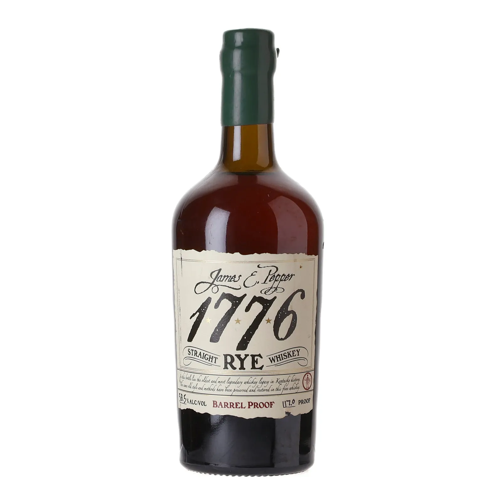 James E. Pepper 1776 Barrel Proof Straight Rye 3 Year Old, 58.5% whisky bottle