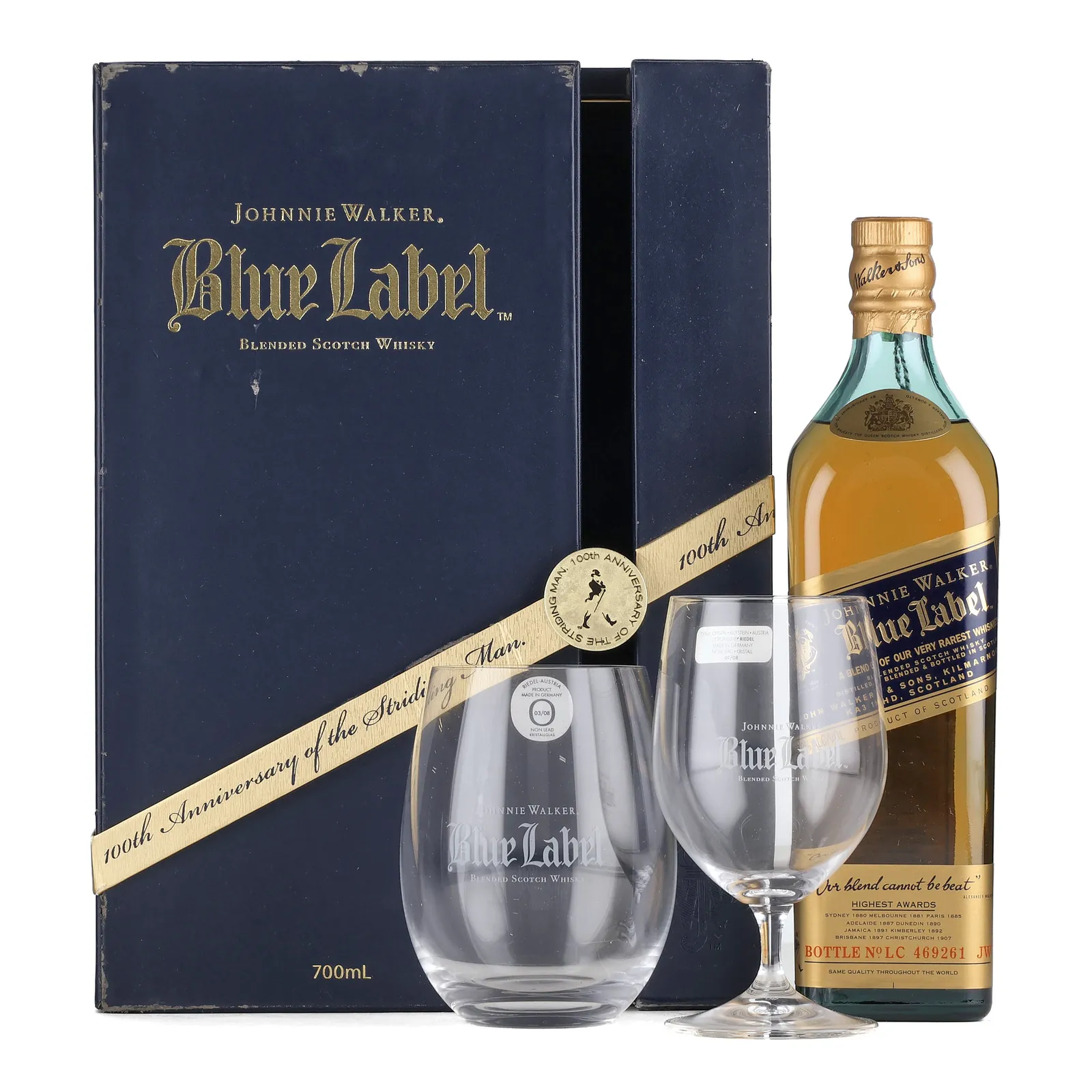 Johnnie Walker Blue Label 100th Anniversary of the Striding Man, 2008, 40% whisky bottle