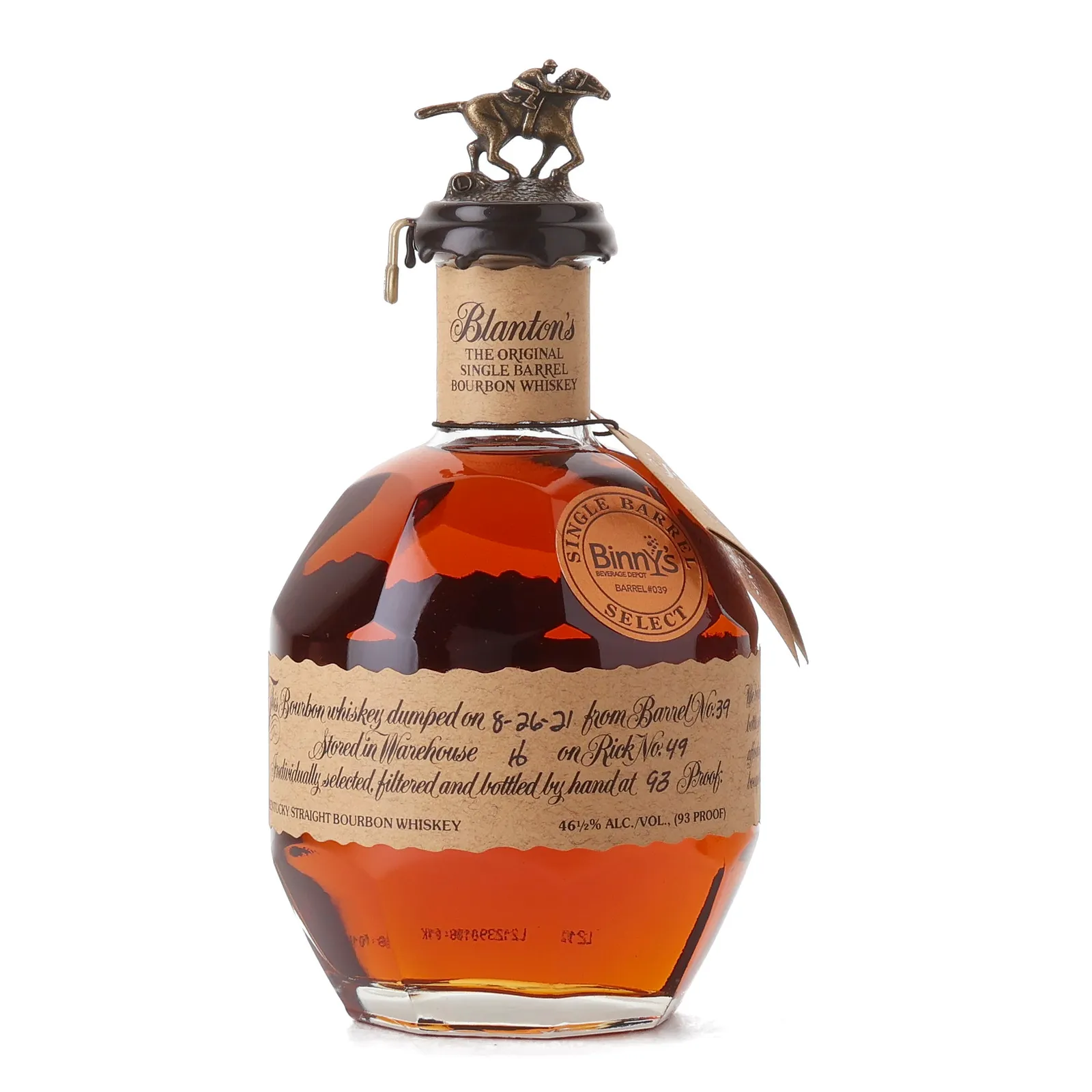 Blanton's Single Barrel Bourbon Binny's Private Barrel Selection, Cask #39, 2021, 46.5% whisky bottle