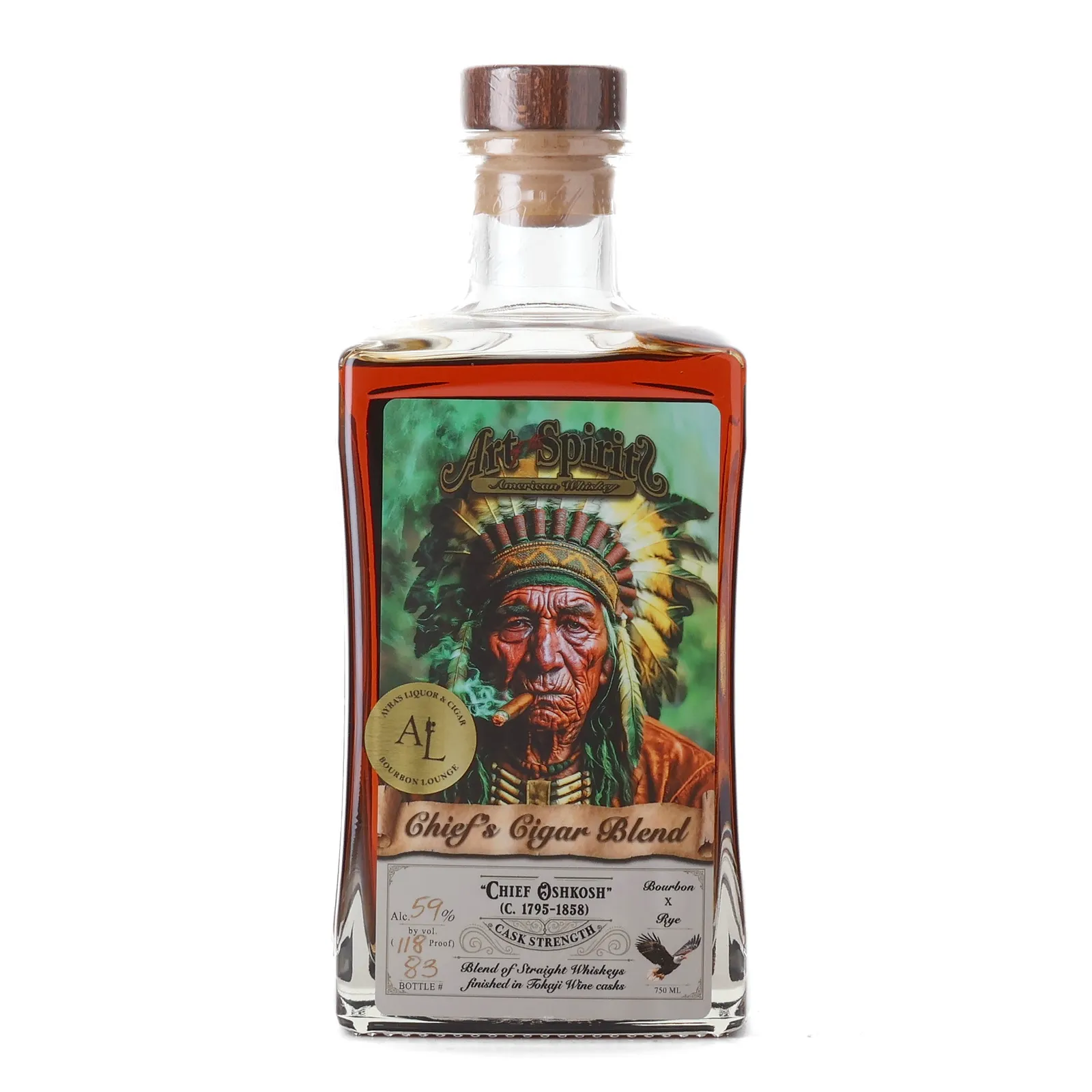 Art of the Spirits Chief's Cigar Blend 'Chief Oshkosh' Ayra's Private Barrel Selection 12 Year Old, Tokaji Wine Cask, 59% whisky bottle