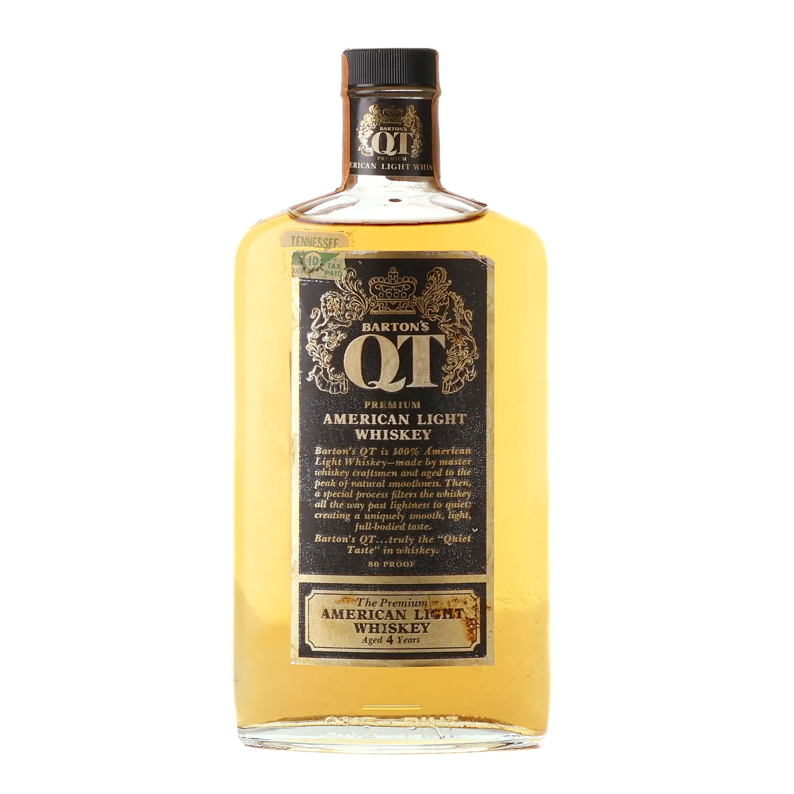 Barton's QT American Light Whiskey 4 Year Old, Used Oak Cask, 1973, 40% whisky bottle