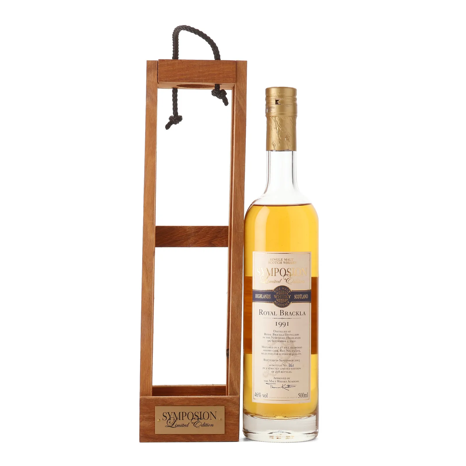Royal Brackla Symposion Limited Edition 12 Year Old, Oloroso Sherry Cask, Cask #03/303, 1991, Symposion, 46% whisky bottle