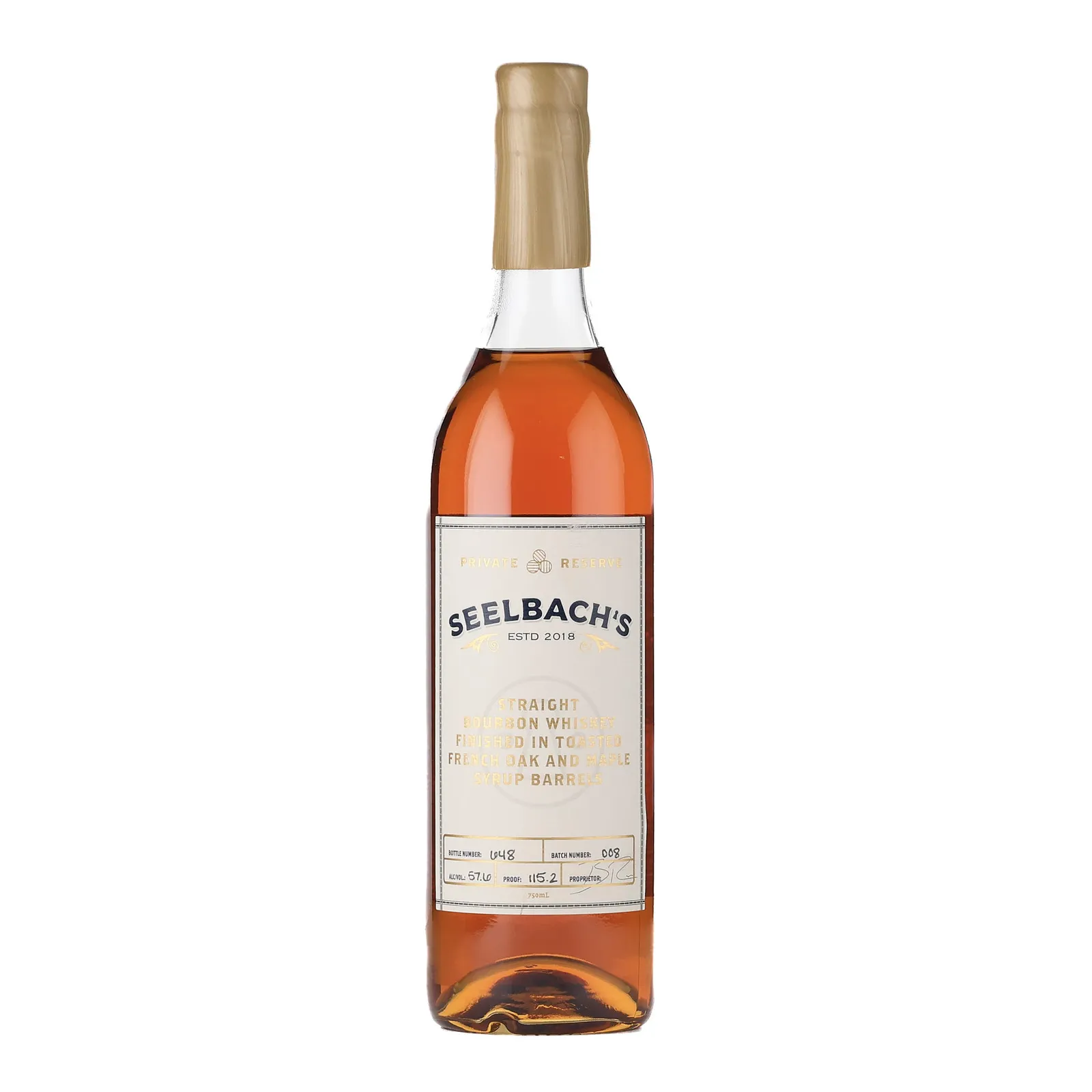 Seelbach's Private Reserve Toasted French Oak & Maple Syrup Finished Bourbon, Batch No. 008, 57.6% whisky bottle