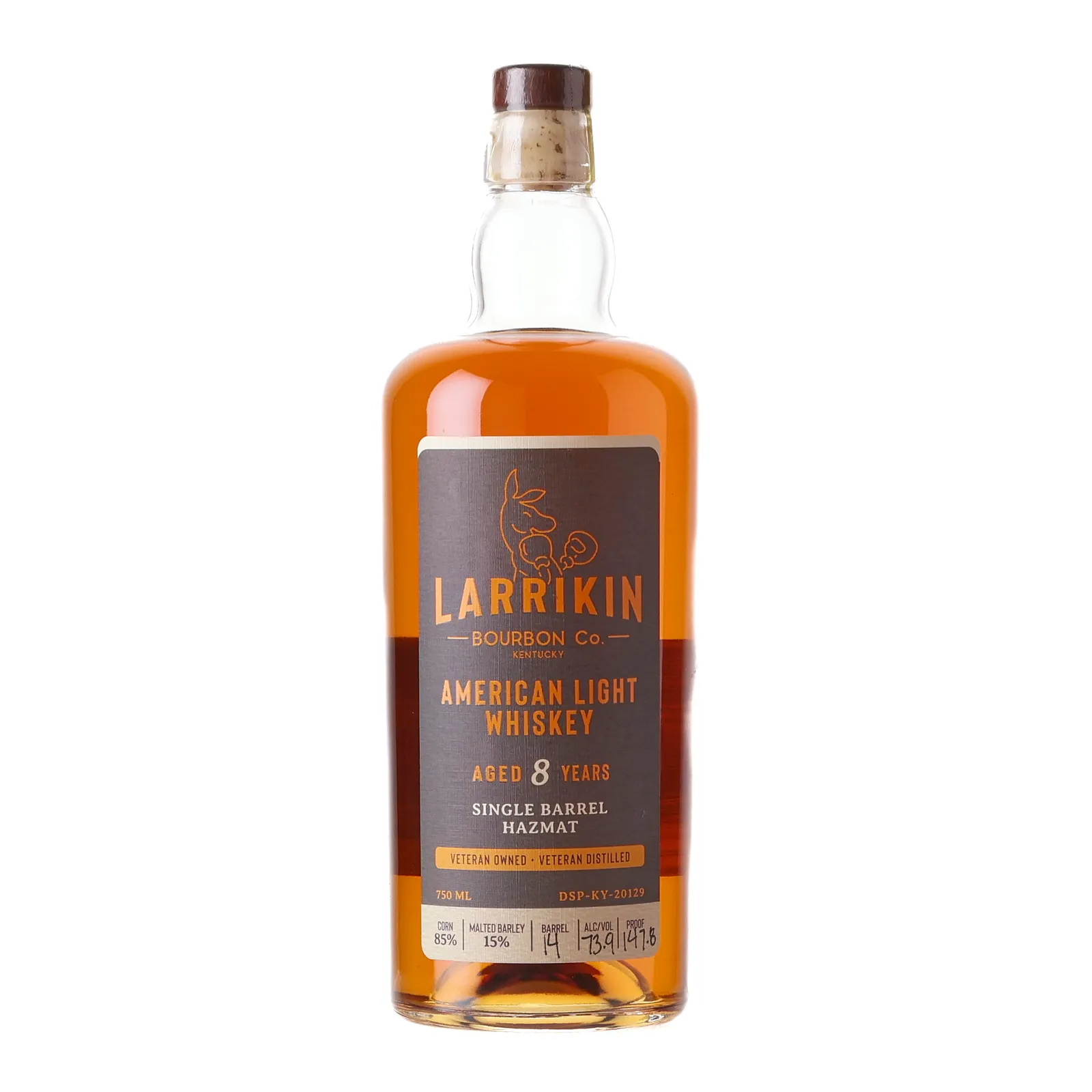 Larrikin American Light Whiskey Single Barrel Hazmat 8 Year Old, Oak Cask, Cask #14, 73.9% whisky bottle