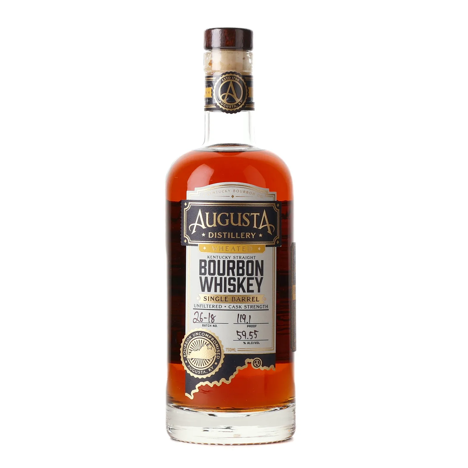 Augusta Distillery Cask Strength Wheated Bourbon 'T8KE' Private Barrel Selection, Batch No. 26-18, 59.5% whisky bottle