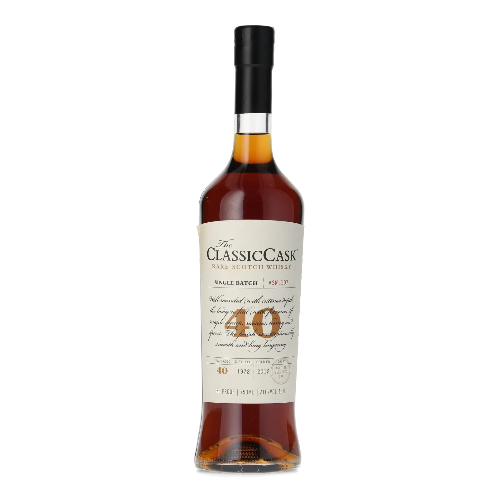 Classic Cask Rare Scotch Whisky 40 Year Old, Oak Cask, Batch No. SW.107, 1972, The Glenaden Distilling Co., 43% whisky bottle