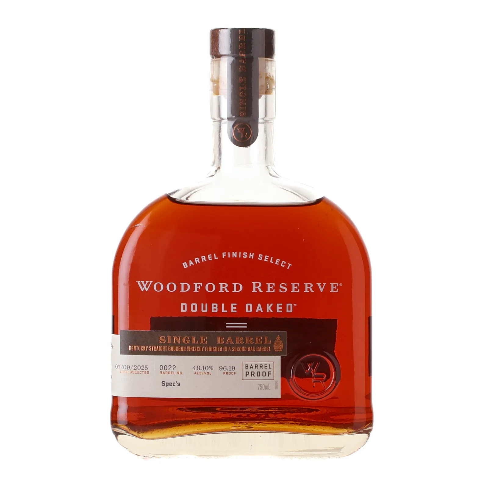 Woodford Reserve Double Oaked Barrel Finish Select Single Barrel Barrel Proof Spec's Selection, Oak Cask, Cask #0022, 2025, 48.1% whisky bottle