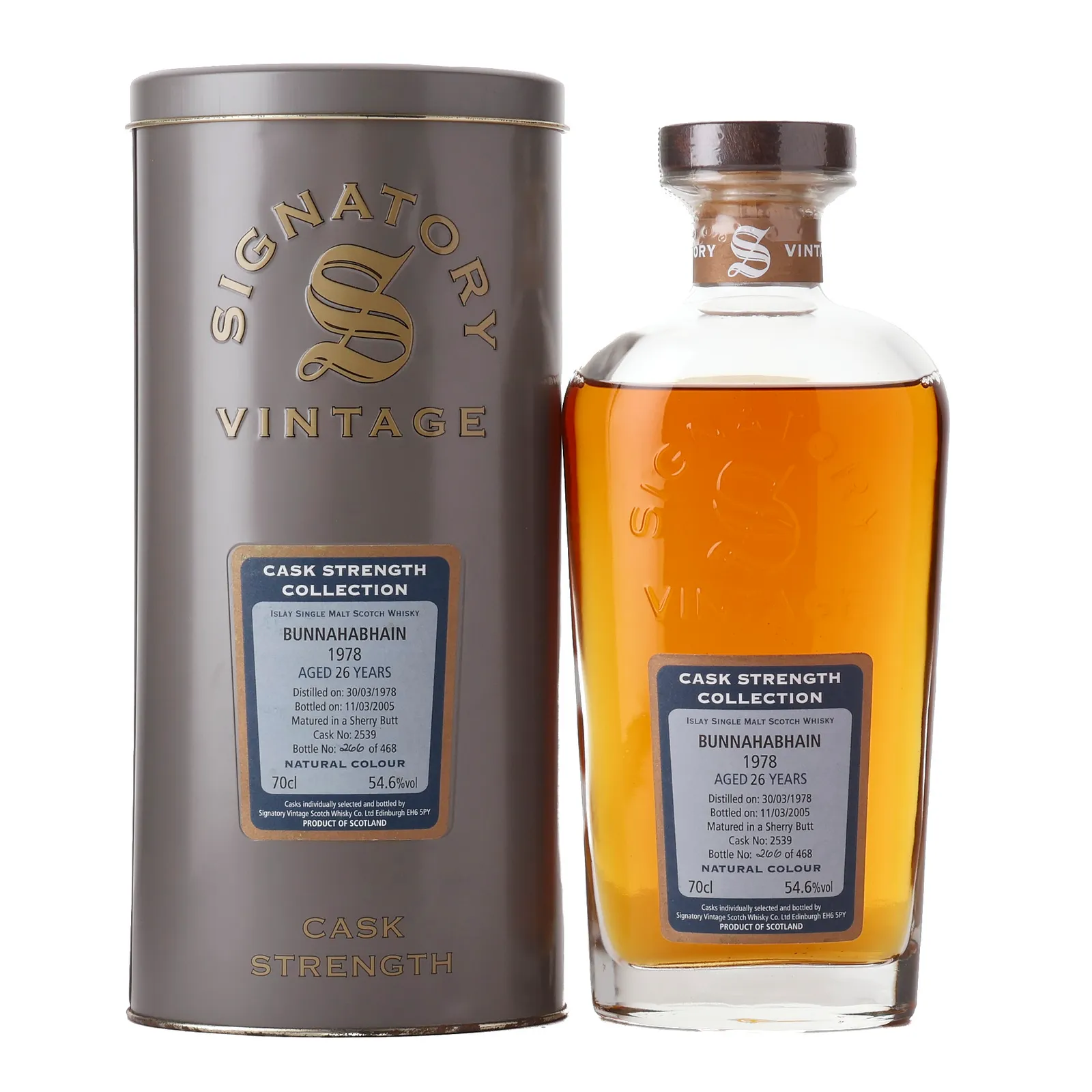 Bunnahabhain Cask Strength Collection 26 Year Old, Sherry Cask, Cask #2539, 1978, Signatory Vintage, 54.6% whisky bottle