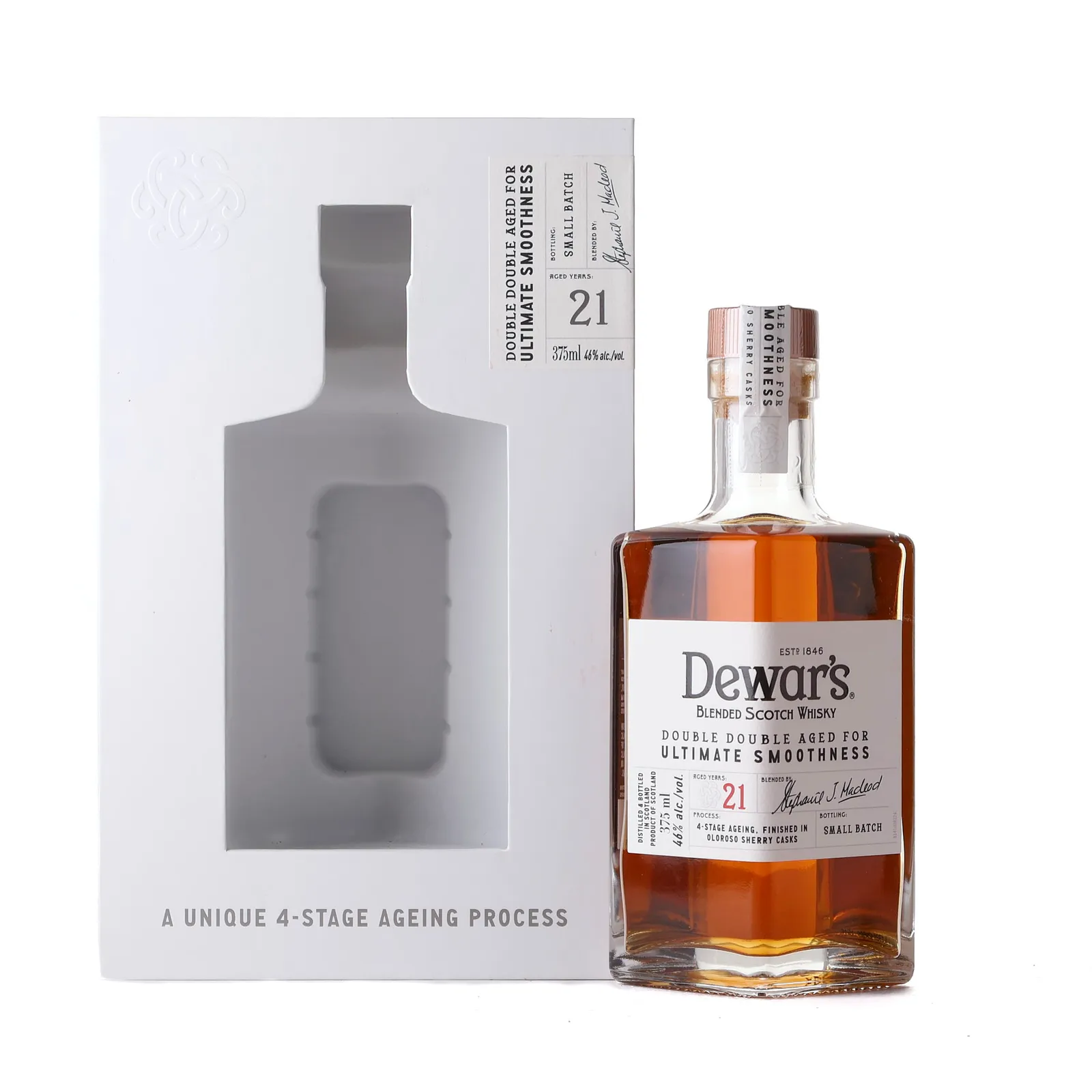 Dewar's Double Double Aged Blended Scotch 21 Year Old, Oloroso Sherry Cask, Small Batch, 46% whisky bottle