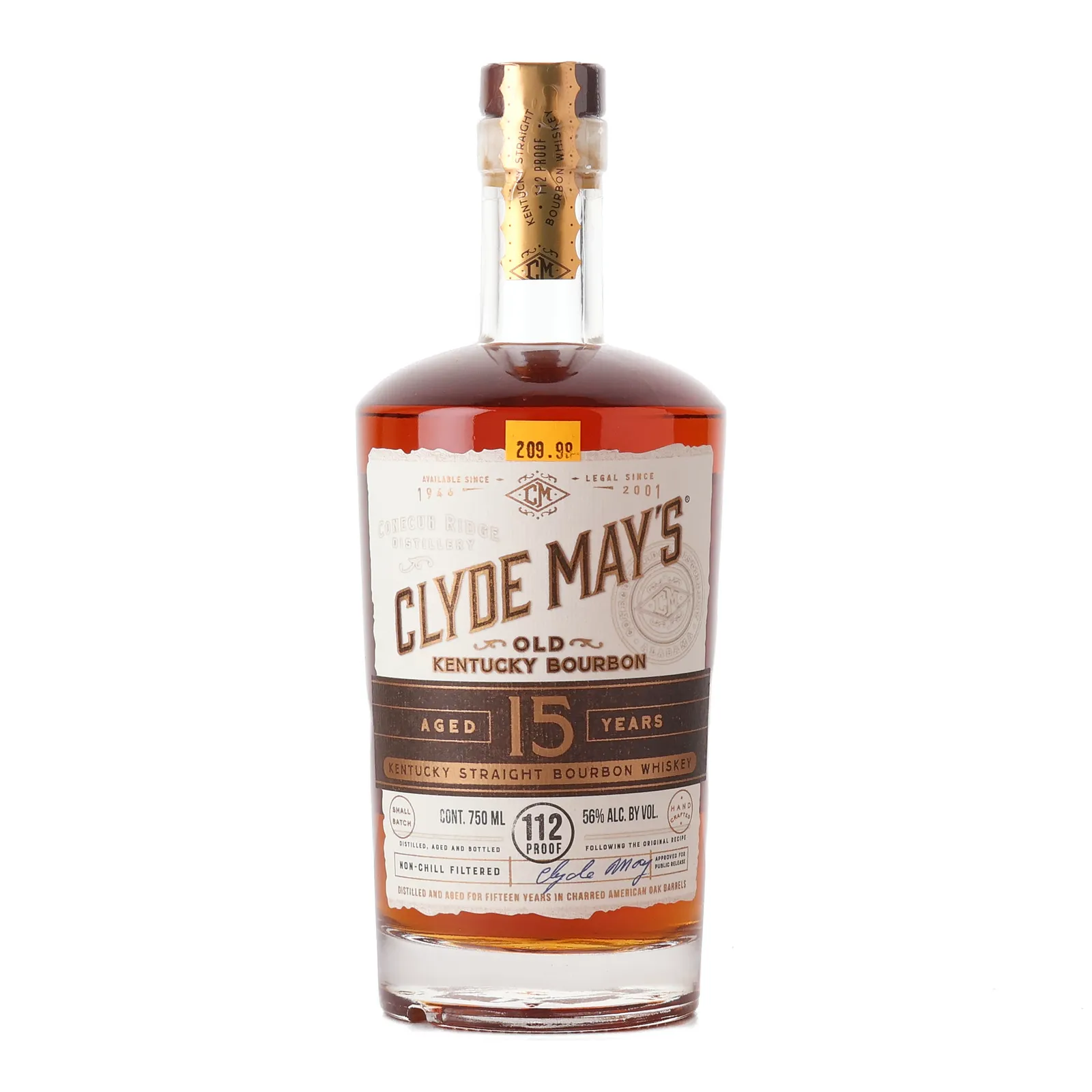 Clyde May's 15 Year Old, 2021, 56% whisky bottle