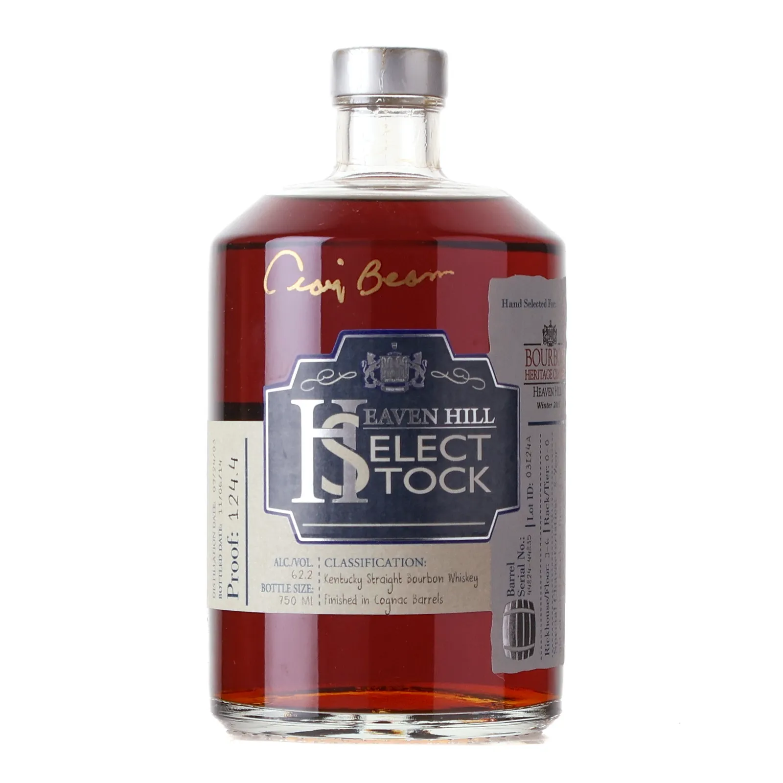 Heaven Hill Select Stock 8 Year Old, Cognac Cask, Cask #44824-44835, Lot ID 03I24A, 2014, 62.2% whisky bottle