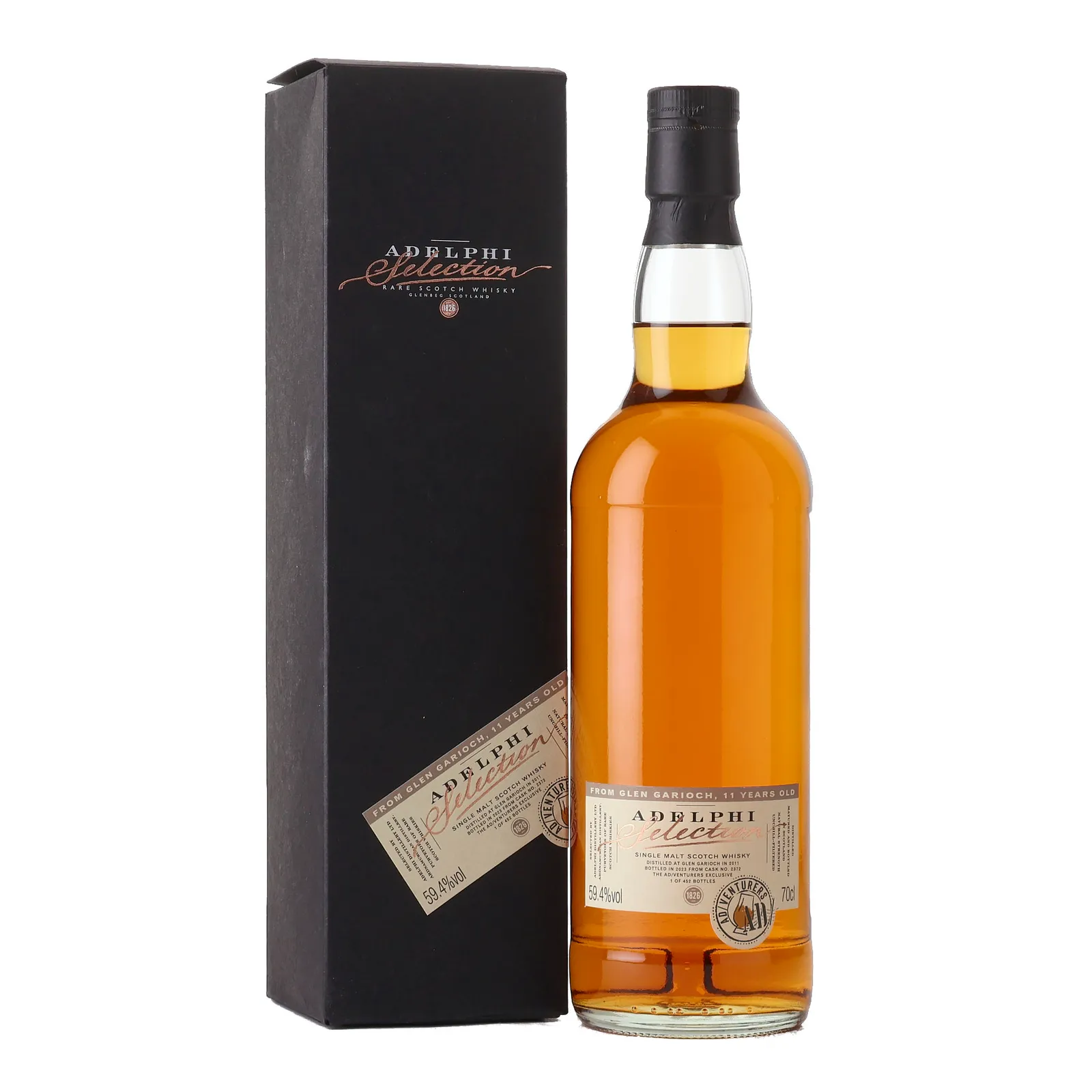 Glen Garioch AD/Venturers Exclusive 11 Year Old, Refill American Oak Ex-Oloroso Sherry Butt Cask, Cask #2372, Release No. 2, 2011, Adelphi, 59.4% whisky bottle