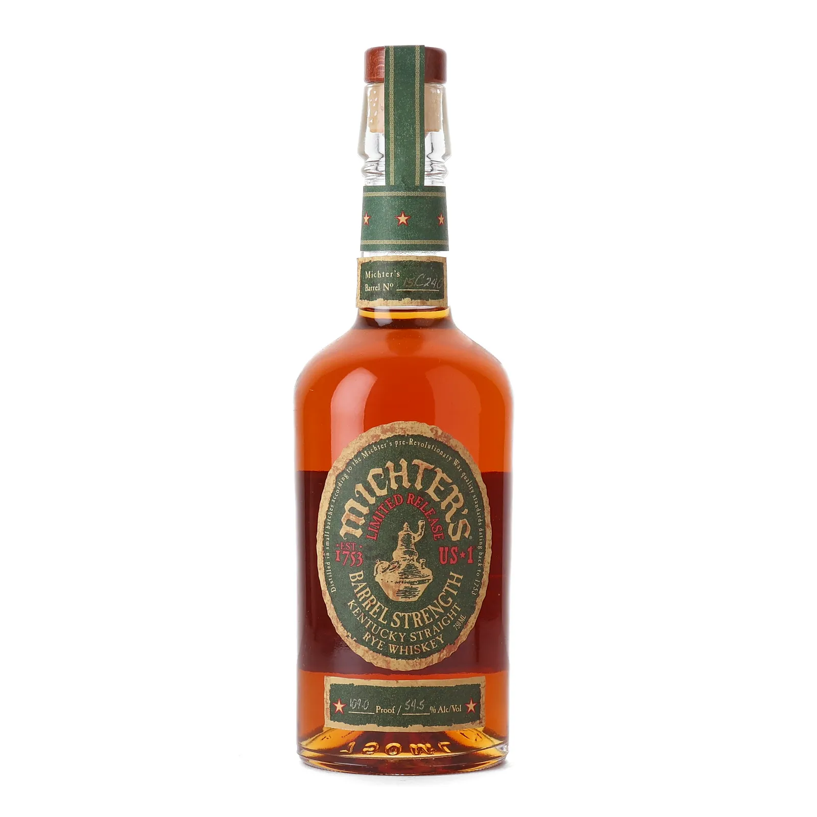 Michter's US*1 Barrel Strength Rye, Cask #15C240, 2015, 54.5% whisky bottle