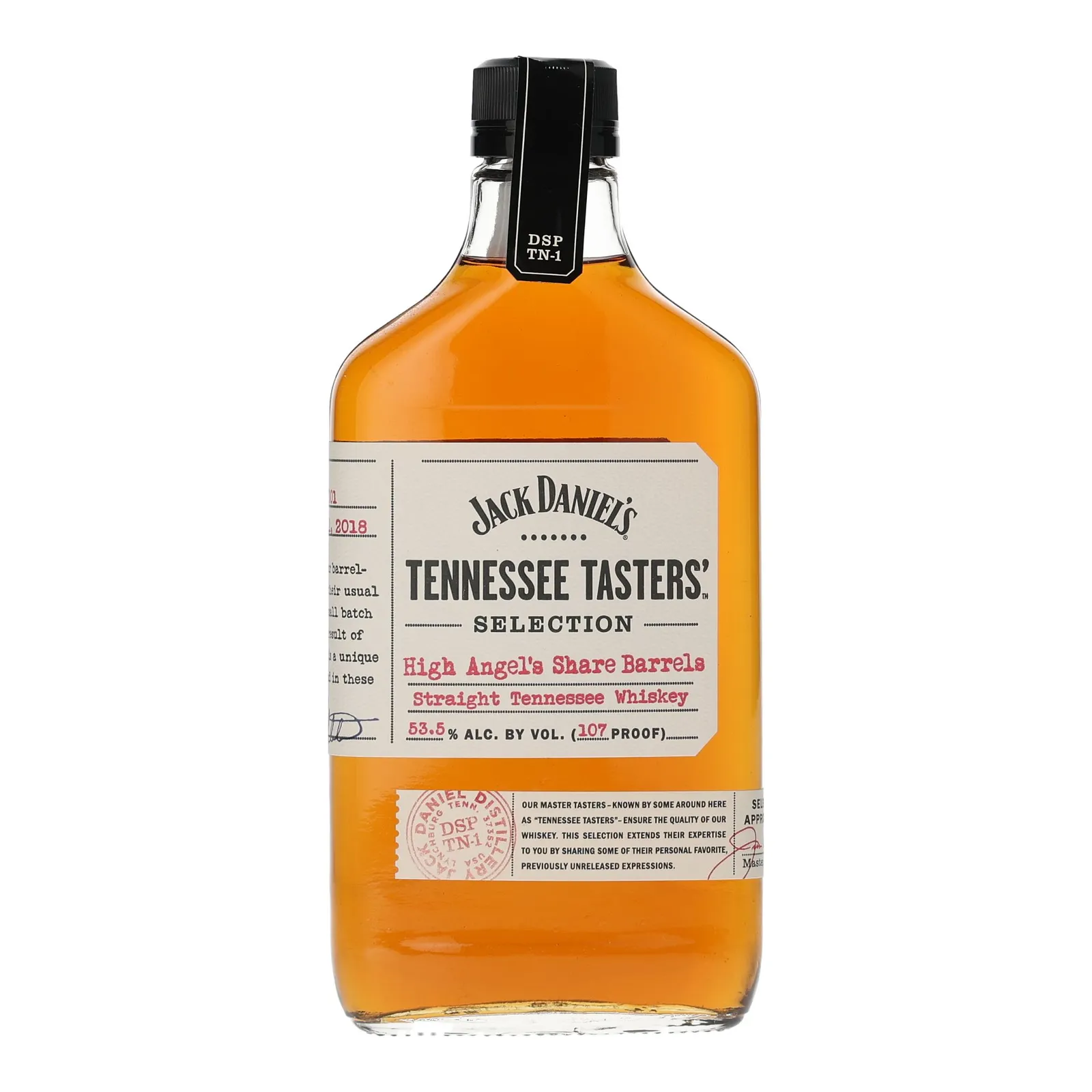 Jack Daniel's Tennessee Tasters' Selection High Angel's Share Barrels 5 Year Old, New Charred American Oak Cask, Batch No. 1, 2018, 53.5% whisky bottle