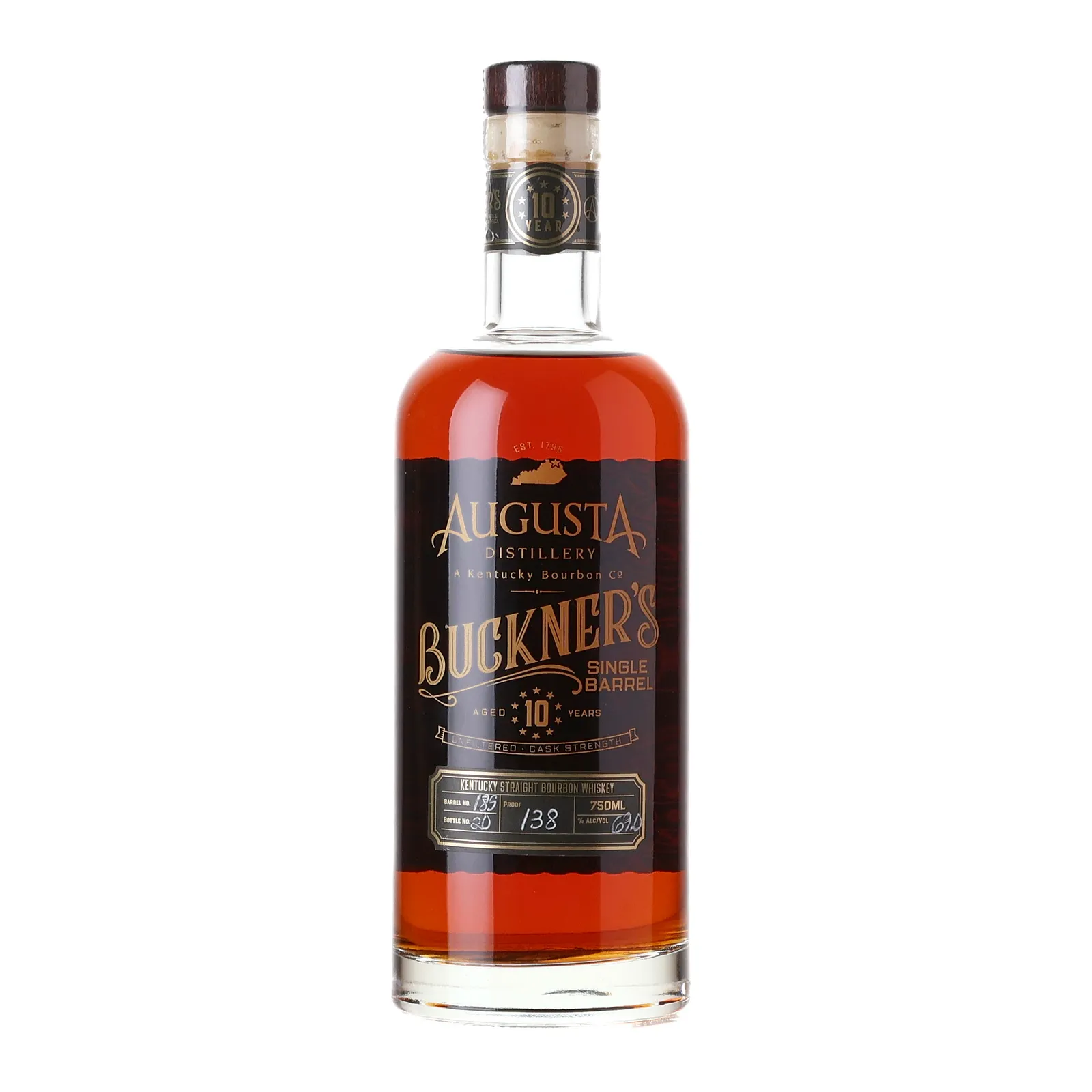 Augusta Distillery Buckner's Single Barrel 10 Year Old, Cask #185, 69% whisky bottle