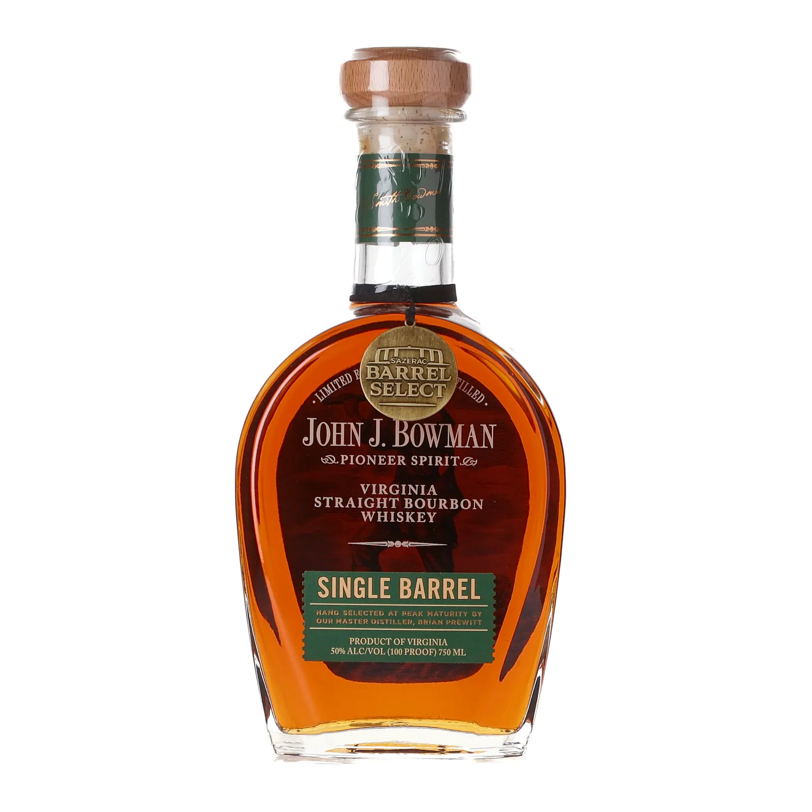 John J. Bowman Single Barrel (Green Label), 2025, 50% whisky bottle