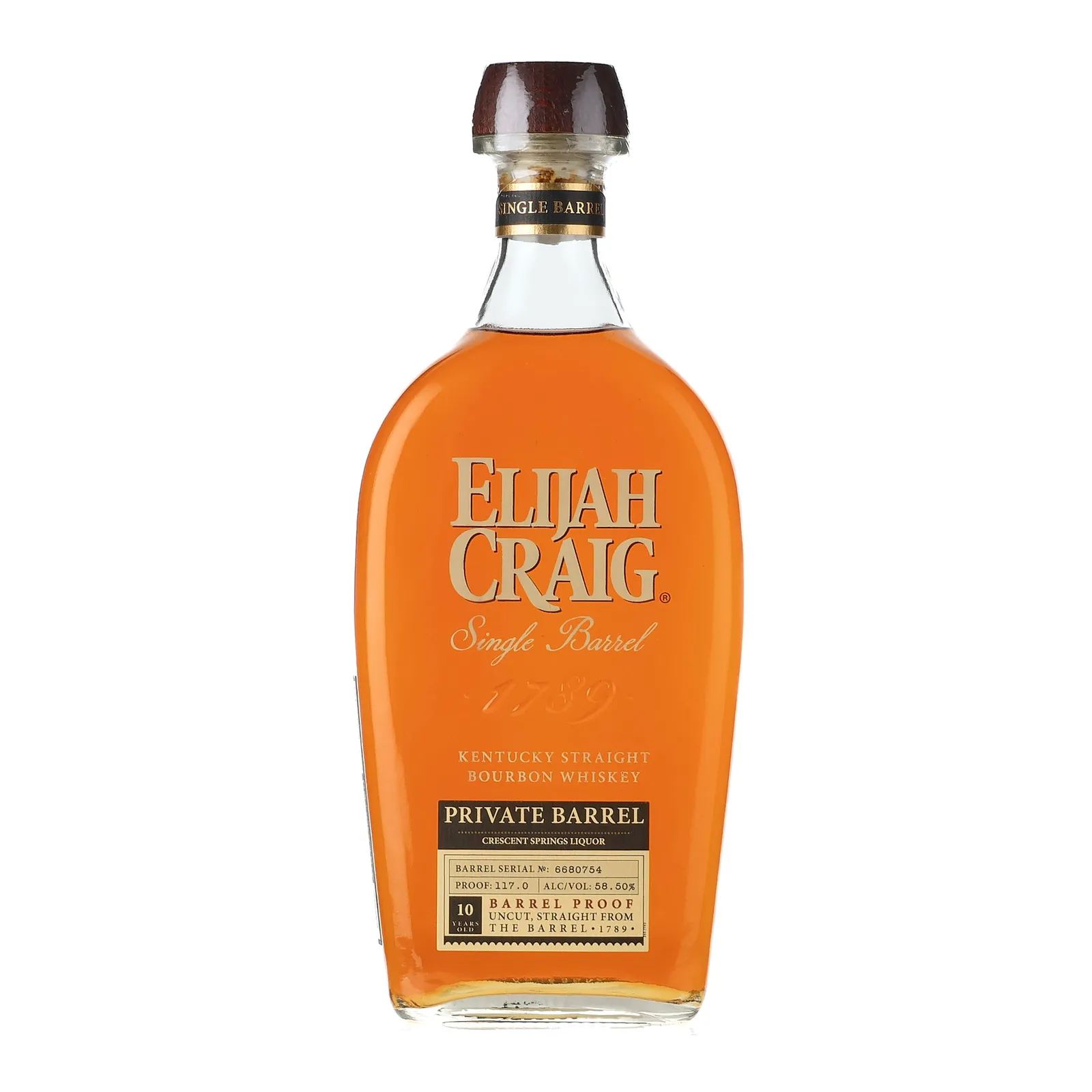 Elijah Craig Barrel Proof Private Barrel Selection 10 Year Old, New Charred Oak Cask, Cask #6680754, 58.5% whisky bottle