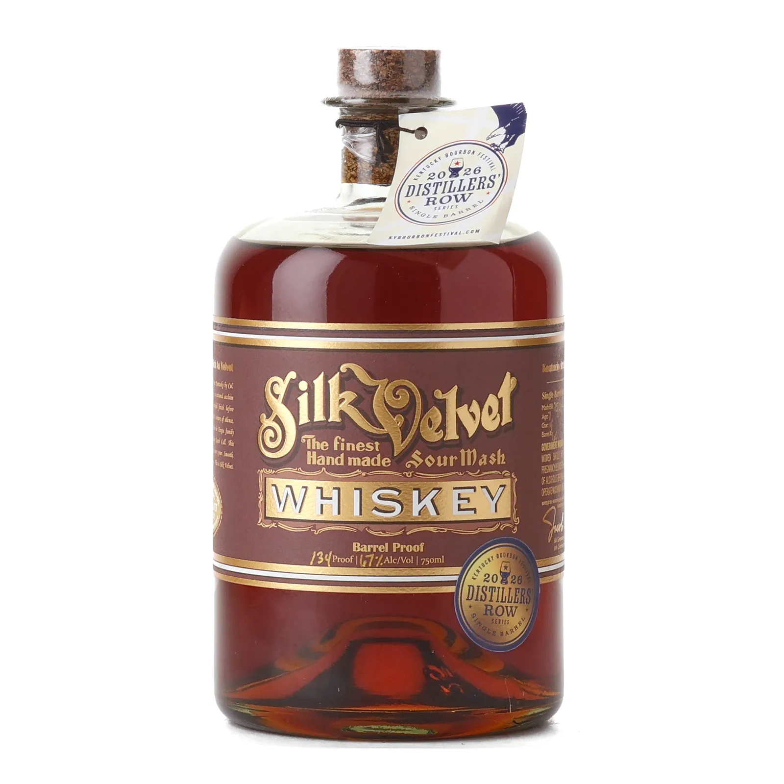 Silk Velvet Sour Mash Whiskey 'Distillers Row' Private Barrel Selection 7 Year Old, Oak Cask, 2026, 67% whisky bottle
