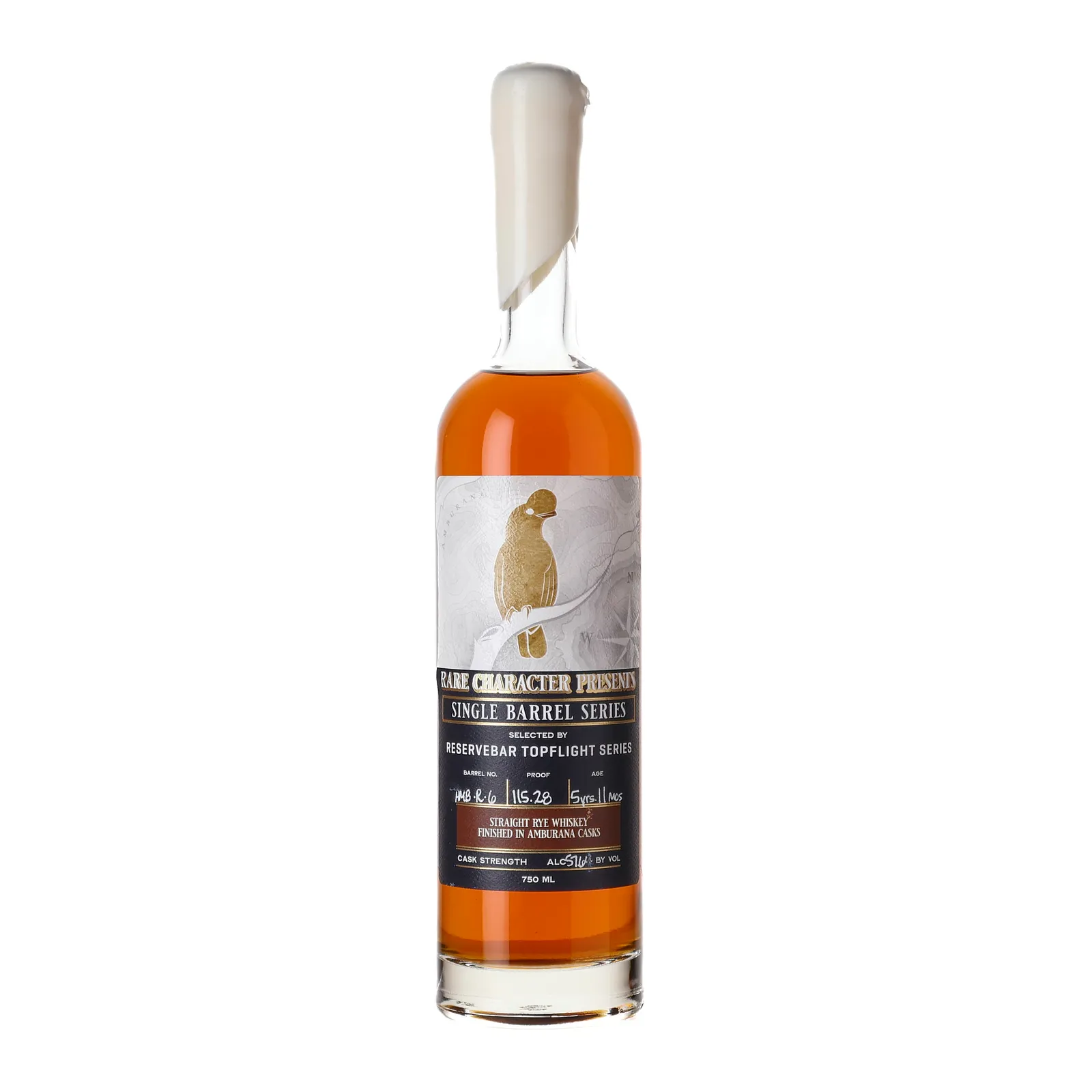 Rare Character Single Barrel Series Straight Rye Finished in Amburana Cask ReserveBar Topflight Series 5 Year Old, Amburana Cask, Cask #AMB-R-6, 2022, 57.6% whisky bottle