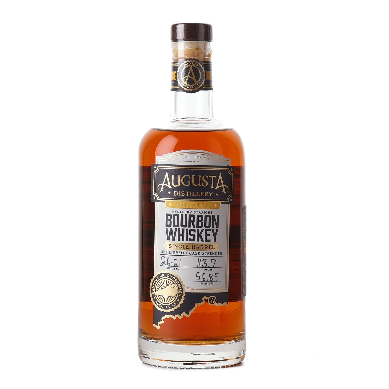 Augusta Distillery Cask Strength Wheated Bourbon, Batch No. 26-21, 56.9% whisky bottle