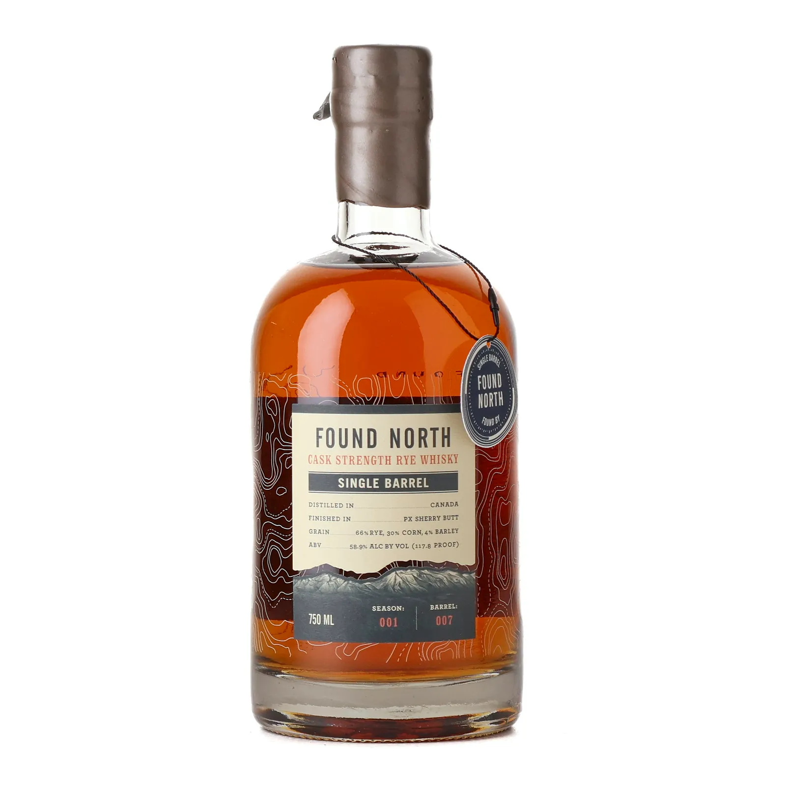 Found North Cask Strength Rye Whisky Single Barrel Season No. 001 12 Year Old, Sherry Cask, Cask #007, 2023, 58.9% whisky bottle