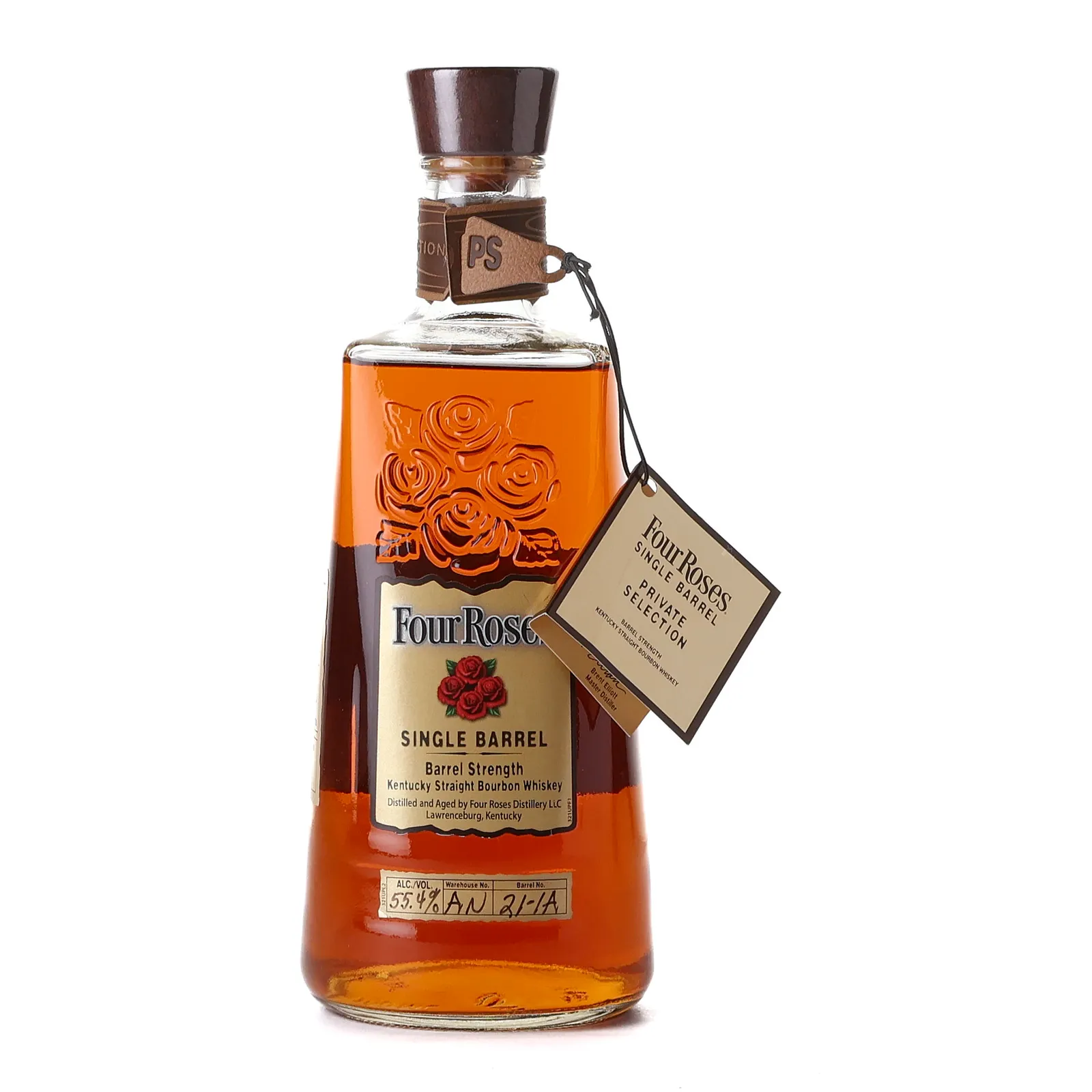 Four Roses Barrel Strength OESK Single Barrel Private Barrel Selection 10 Year Old, New Charred American Oak Cask, Cask #AN 21-1A, 55.4% whisky bottle