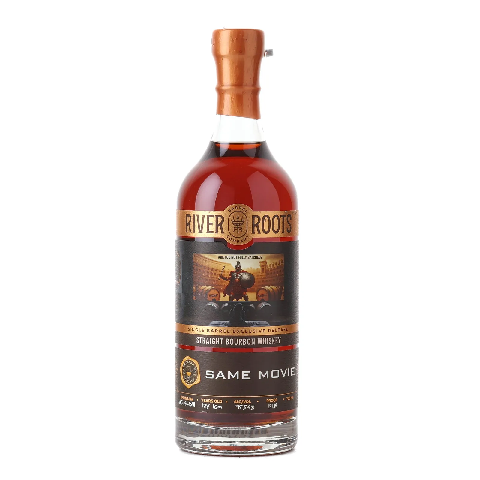 River Roots Same Movie 12 Year Old, Cask #MJ-B-D81, River Roots Barrel Company, 75.59% whisky bottle