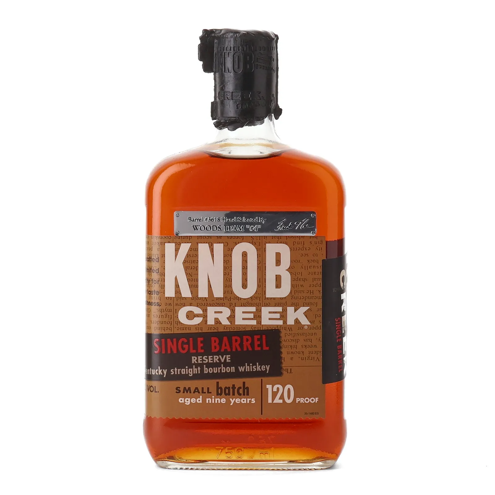 Knob Creek Single Barrel Reserve 'Woods Team' 9 Year Old, Cask #3618, 60% whisky bottle