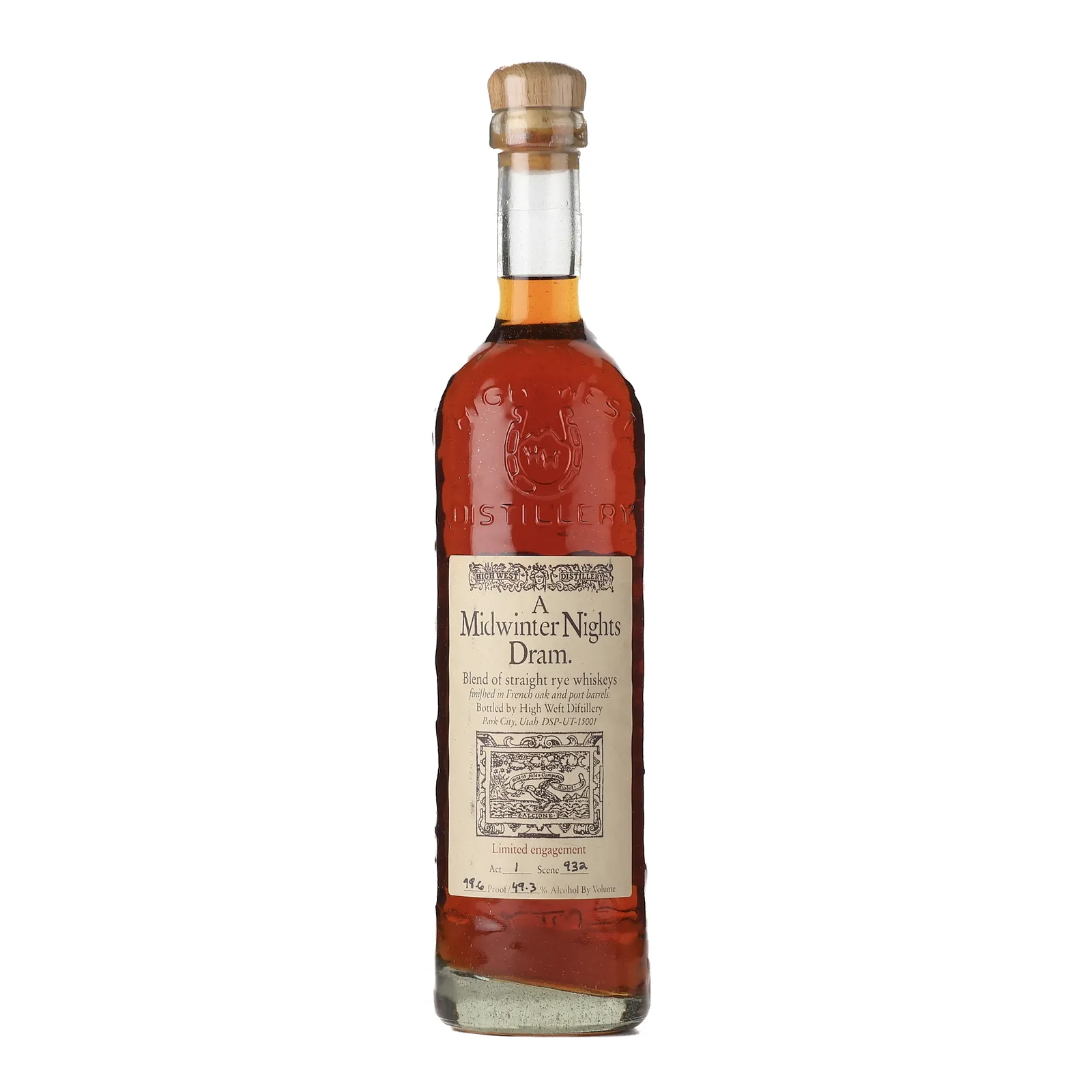 High West A Midwinter Night's Dram Rye, French Oak & Port Cask, 49.3% whisky bottle