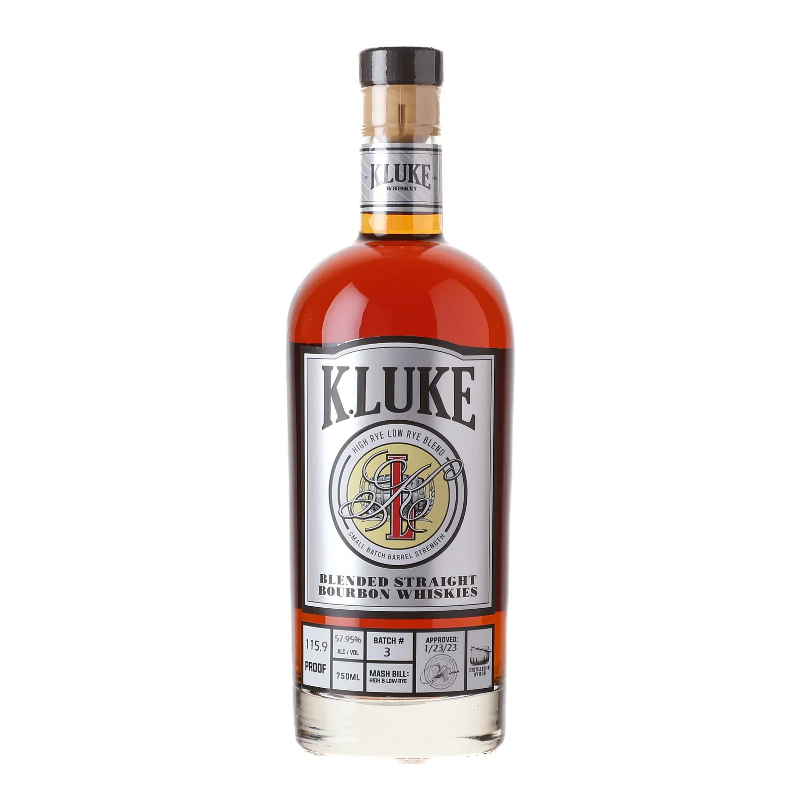 K. Luke Blended Straight Bourbon Whiskies, Batch No. 3, 2023, 57.95% whisky bottle