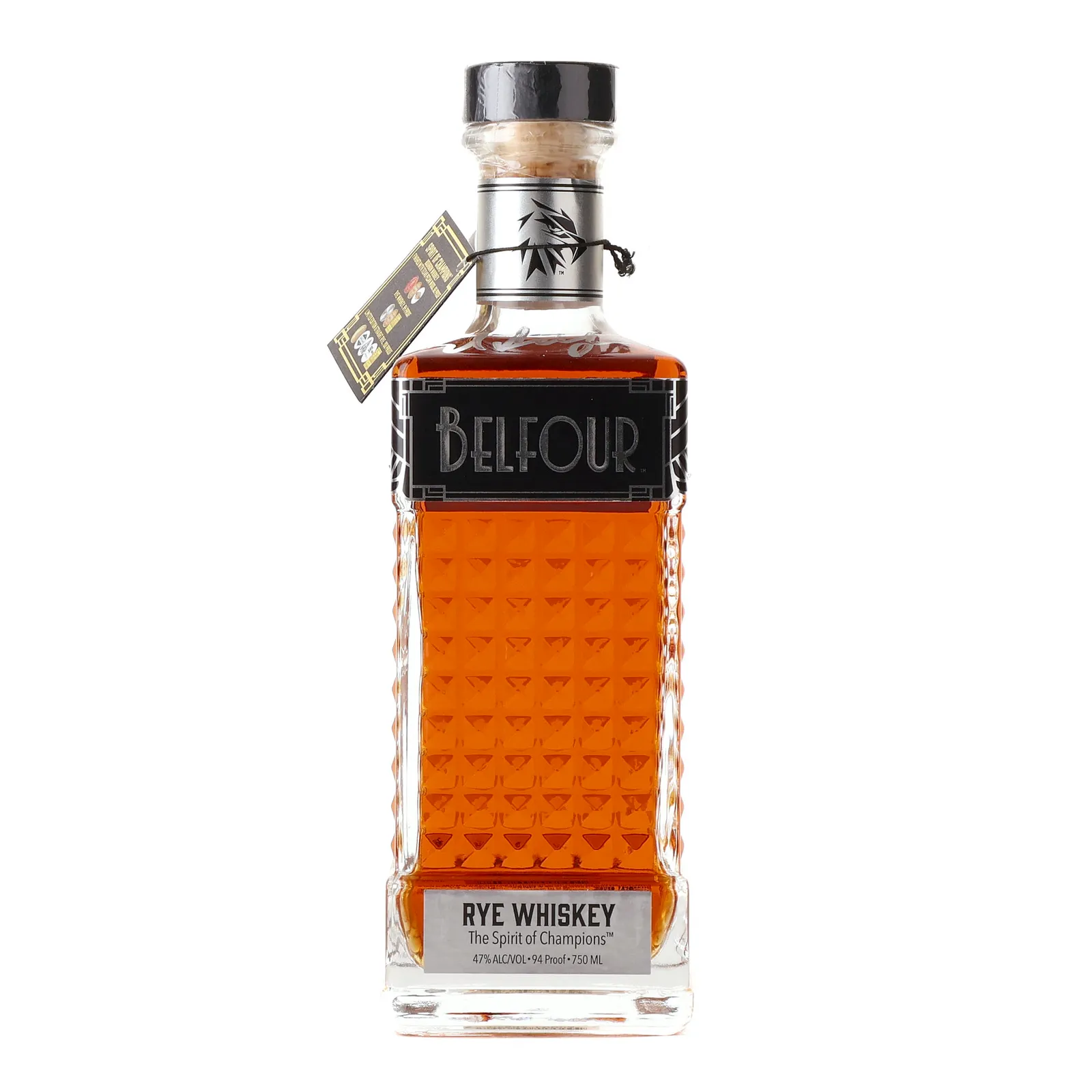 Belfour Spirit of Champions Rye, 47% whisky bottle