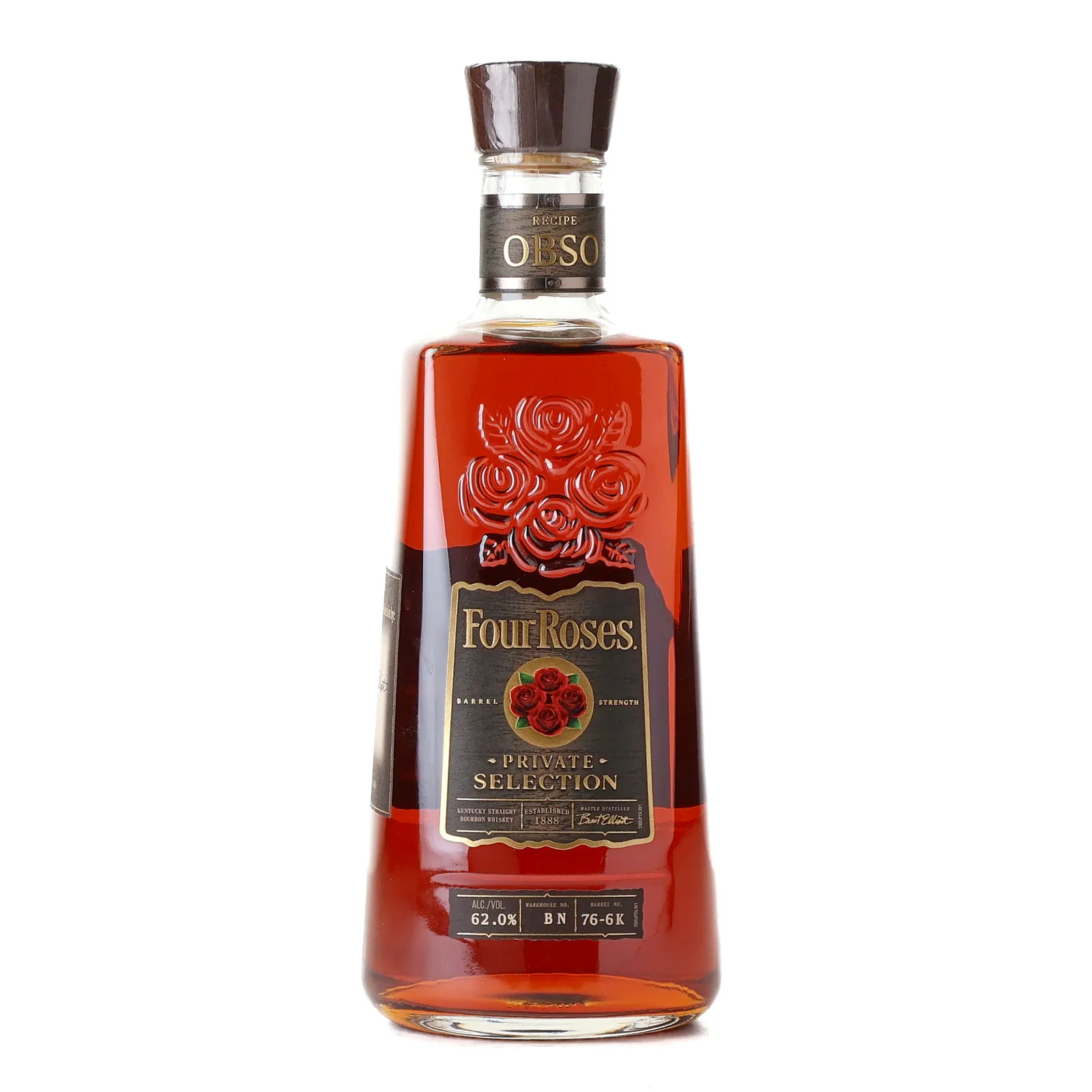 Four Roses Barrel Strength OBSO Private Selection 9 Year Old, New Charred Oak Cask, Cask #BN 76-6K, 62% whisky bottle