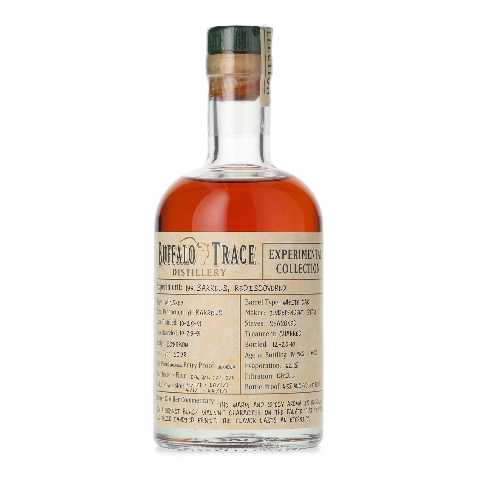 Buffalo Trace Experimental Collection: 1991 Barrels, Rediscovered 19 Year Old, White Oak Cask, 2010, 45% whisky bottle