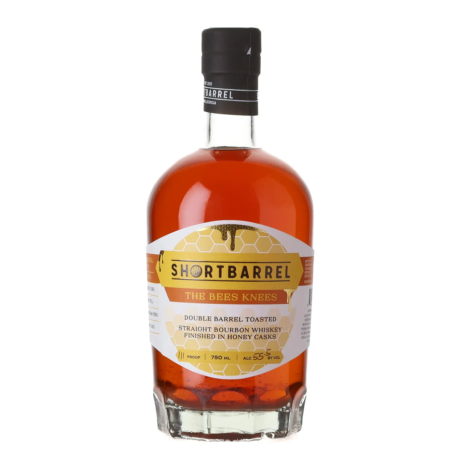 Shortbarrel The Bee's Knees Double Barrel Toasted Bourbon, Honey & Toasted Oak Cask, Batch No. IVS, 55.5% whisky bottle