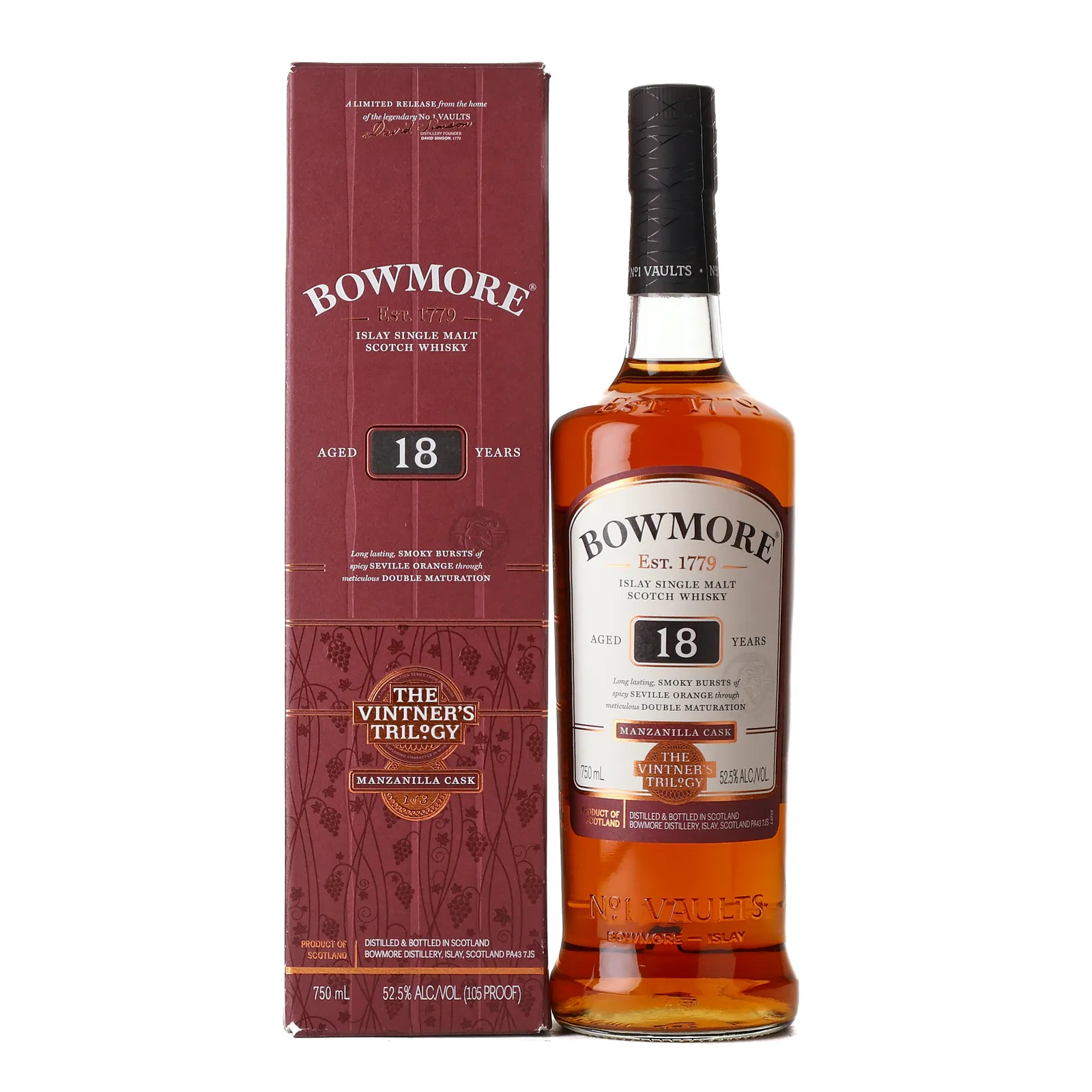 Bowmore The Vintner's Trilogy 18 Year Old, Bourbon & Manzanilla Cask, 2017, 52.5% whisky bottle