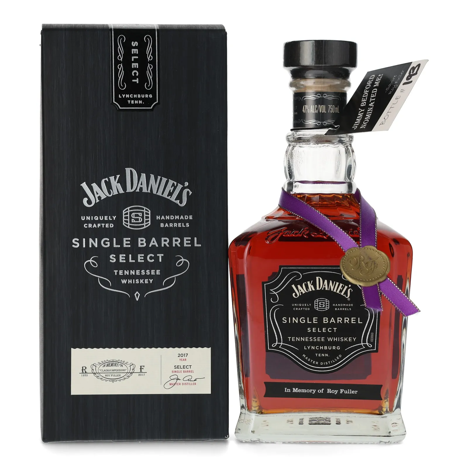 Jack Daniel's Single Barrel Select 'In Memory of Roy Fuller', Cask #17-1606, 2017, 47% whisky bottle