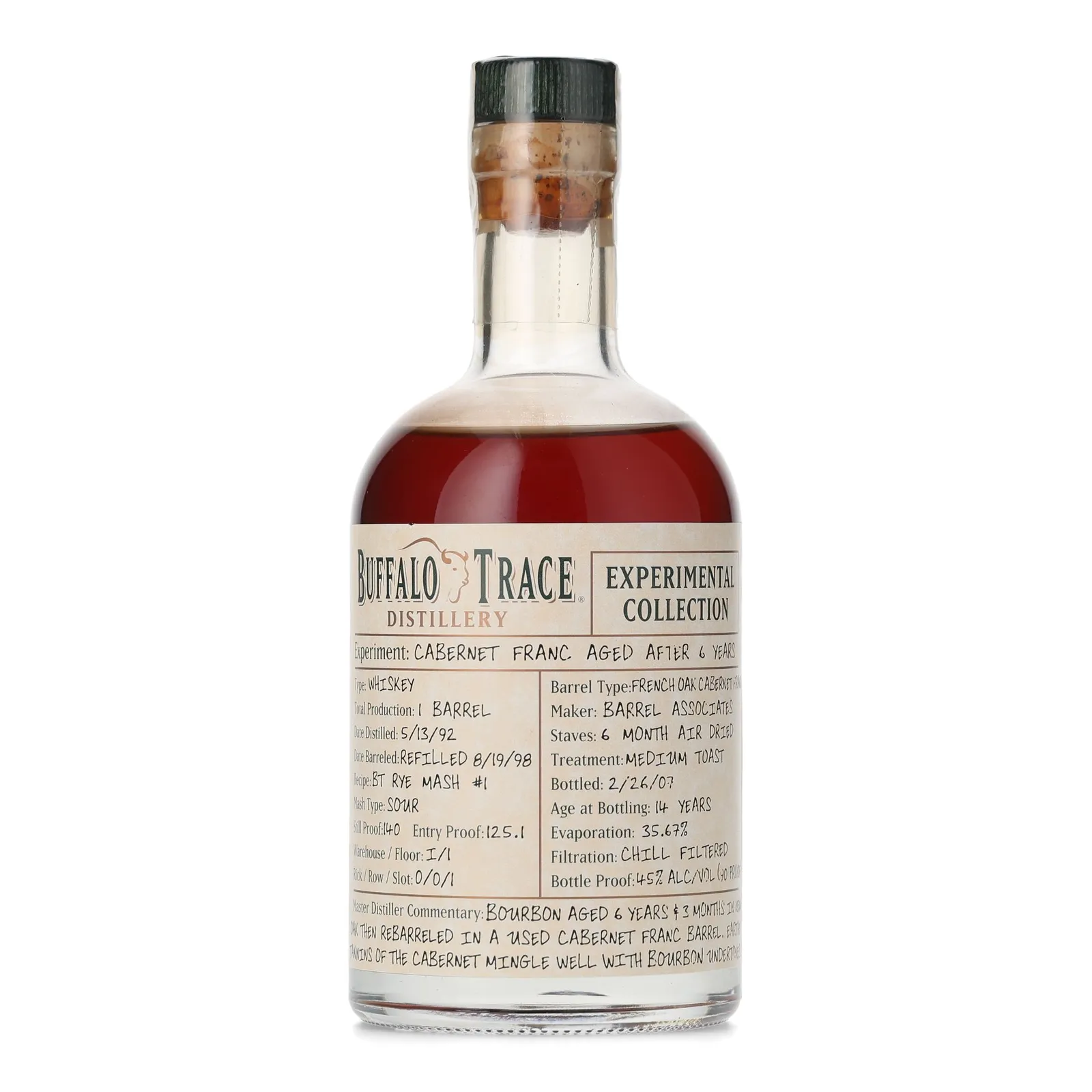 Buffalo Trace Experimental Collection Chardonnay Aged After 6 Years 14 Year Old, Chardonnay Cask, 2007, 45% whisky bottle