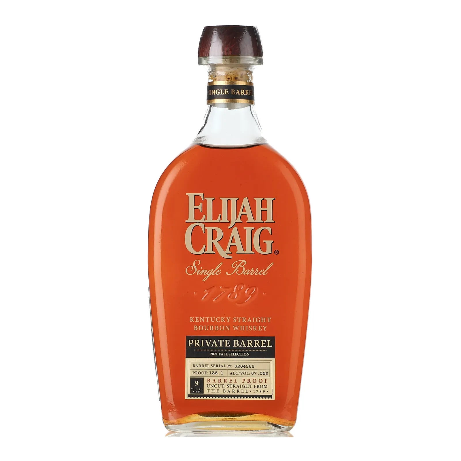 Elijah Craig Private Barrel Selection 9 Year Old, New Charred Oak Cask, Cask #6204266, 2021 Fall Selection, 2021, 67.5% whisky bottle