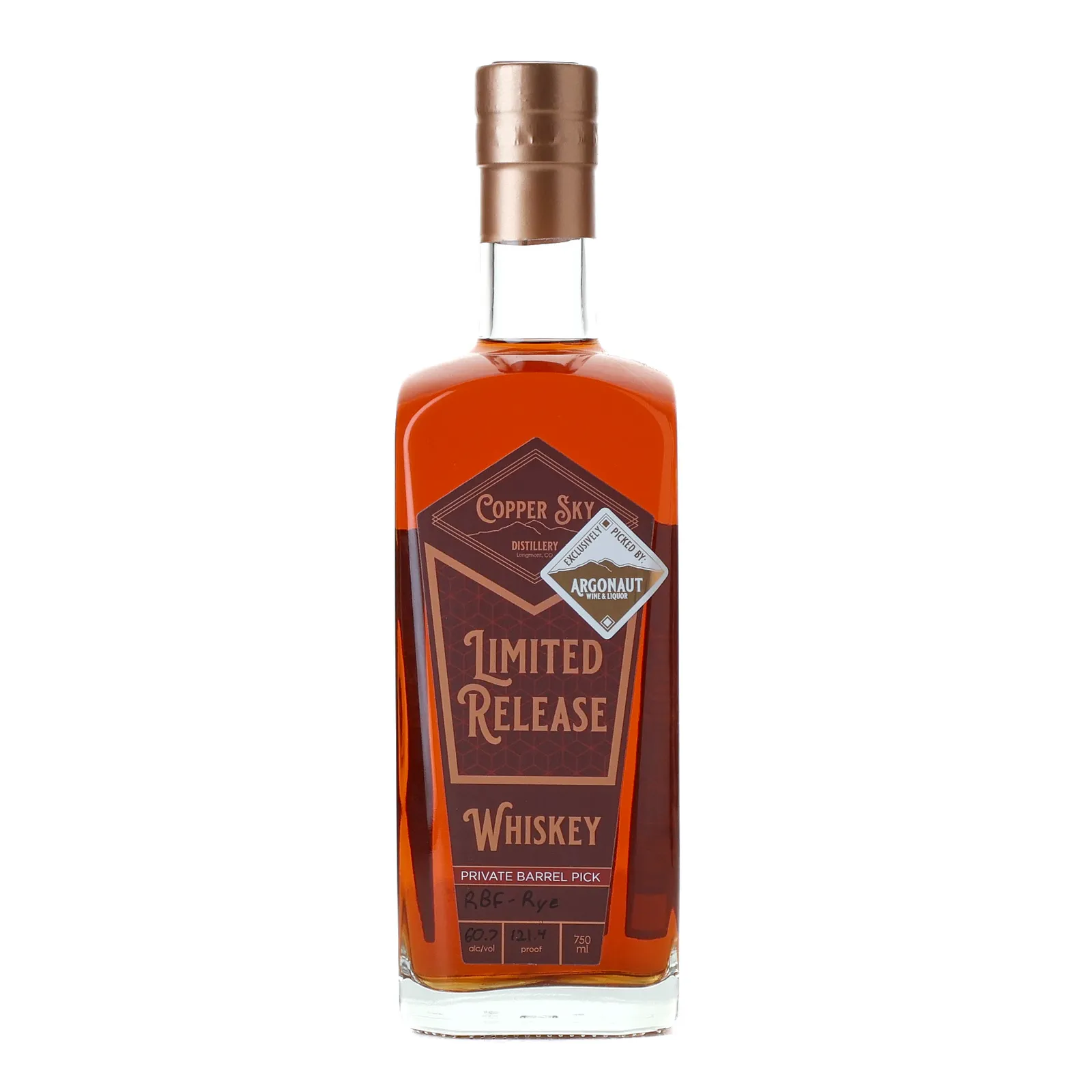 Copper Sky Limited Release Whiskey Argonaut Private Barrel Pick, Cask #RBF-Rye, 60.7% whisky bottle